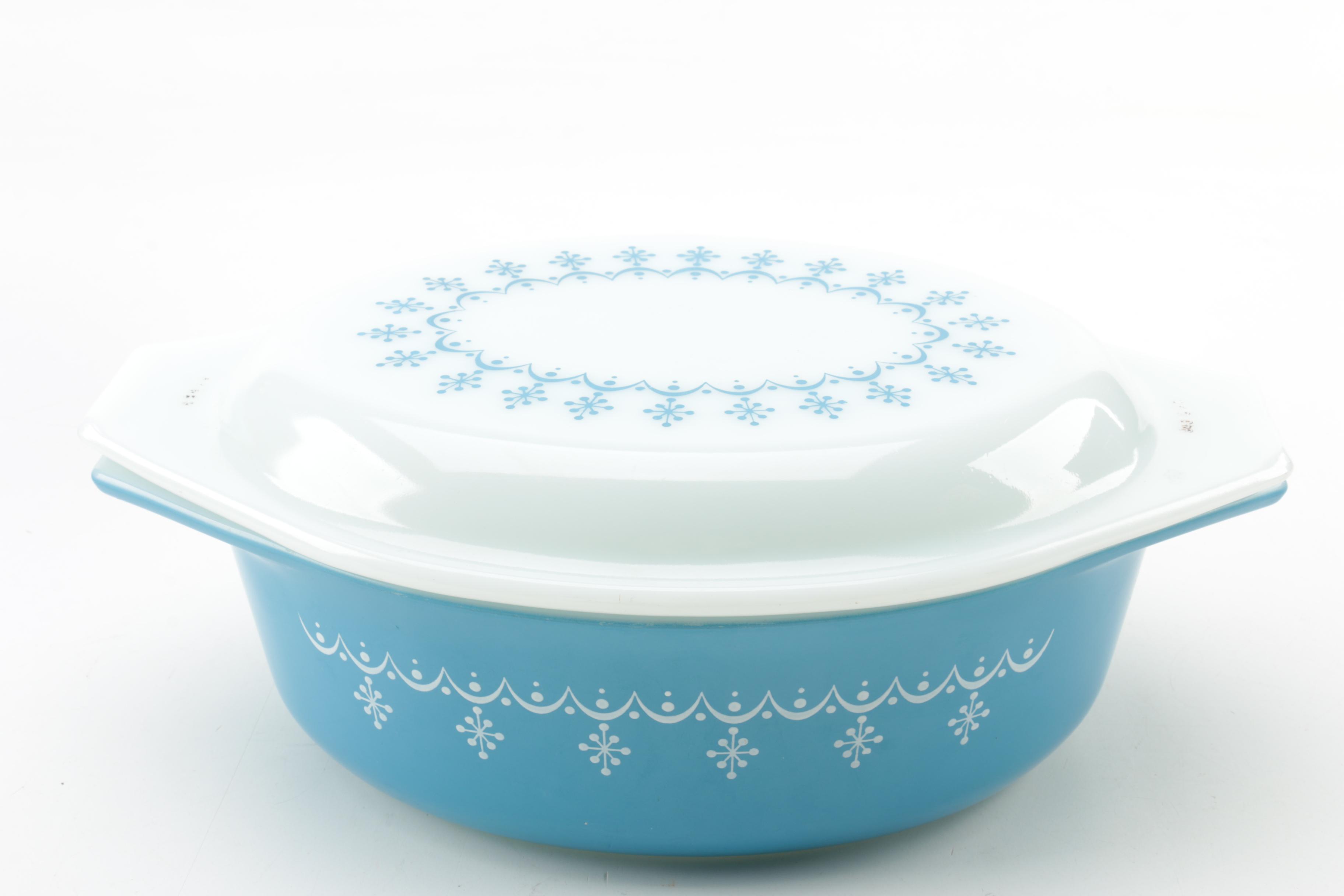 Pyrex "Snowflake Blue" Bakeware, Circa 1972-1975