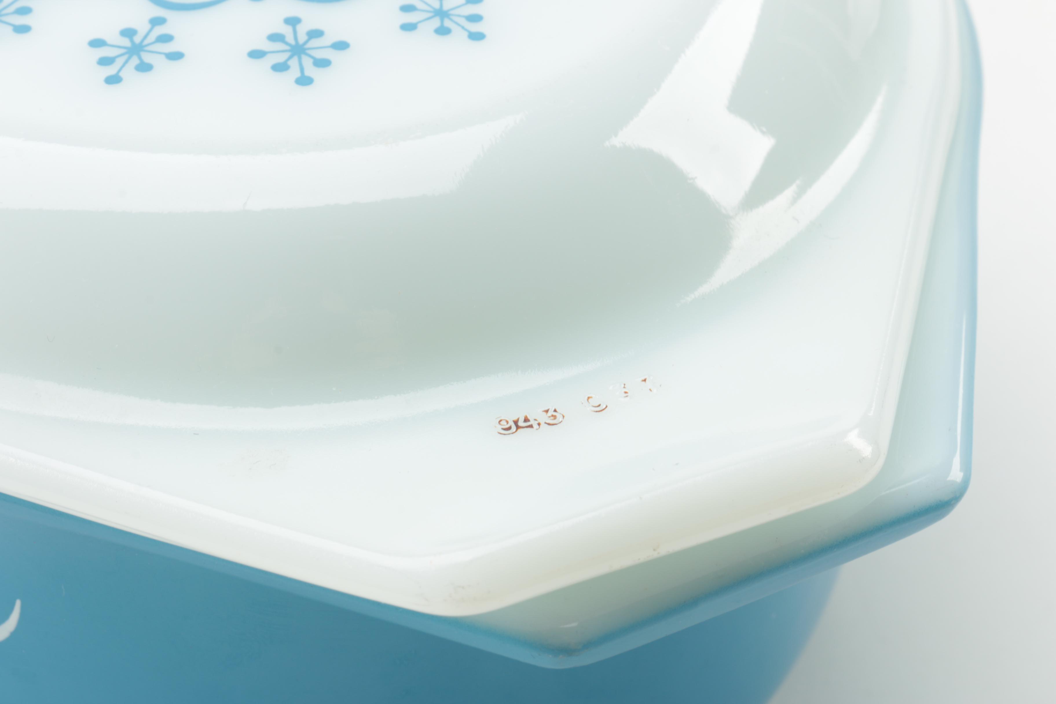 Pyrex "Snowflake Blue" Bakeware, Circa 1972-1975