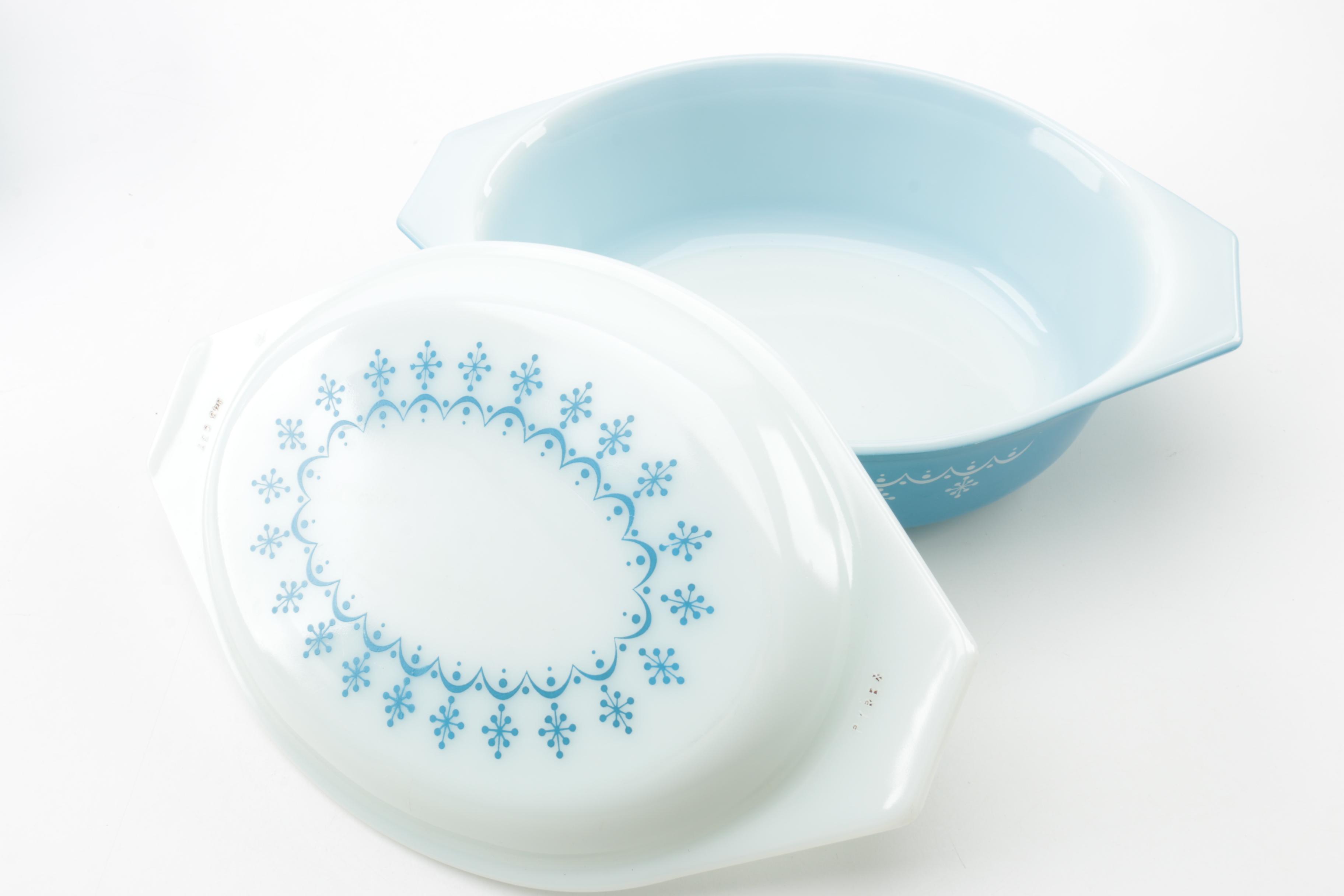 Pyrex "Snowflake Blue" Bakeware, Circa 1972-1975