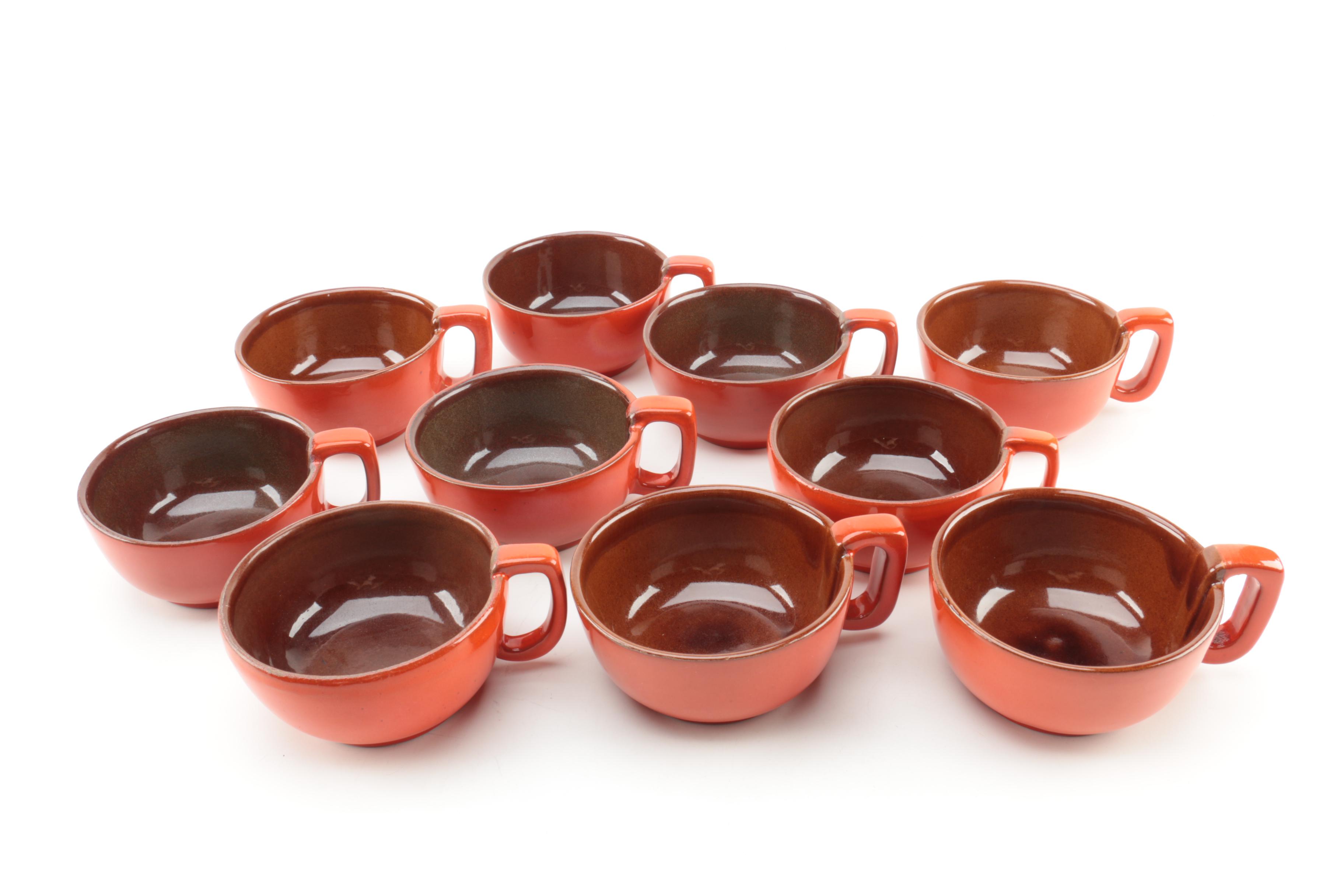 Vintage Frankoma "Westwind Flame" Pottery Bowl and Soup Mugs 1970s