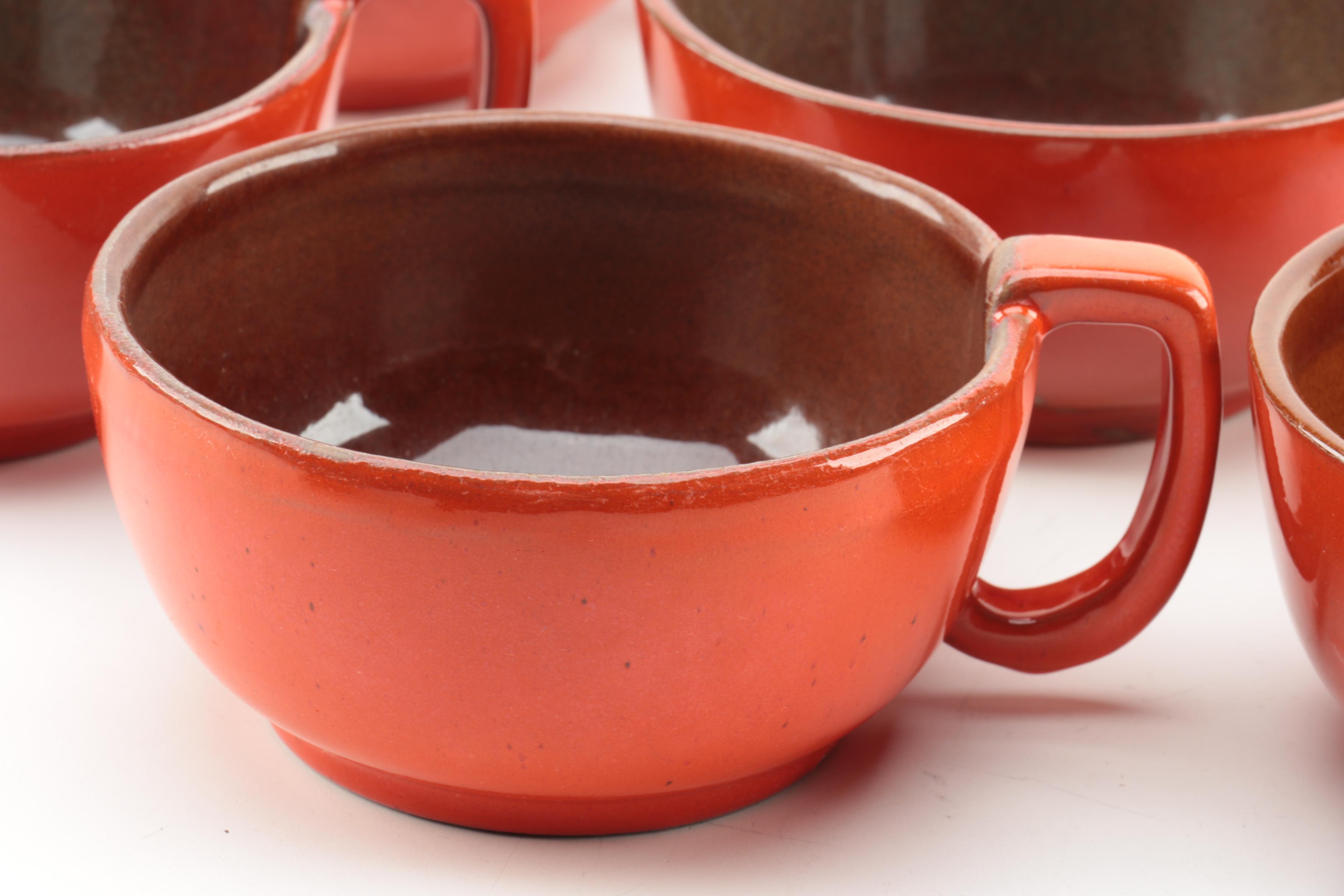 Vintage Frankoma "Westwind Flame" Pottery Bowl and Soup Mugs 1970s