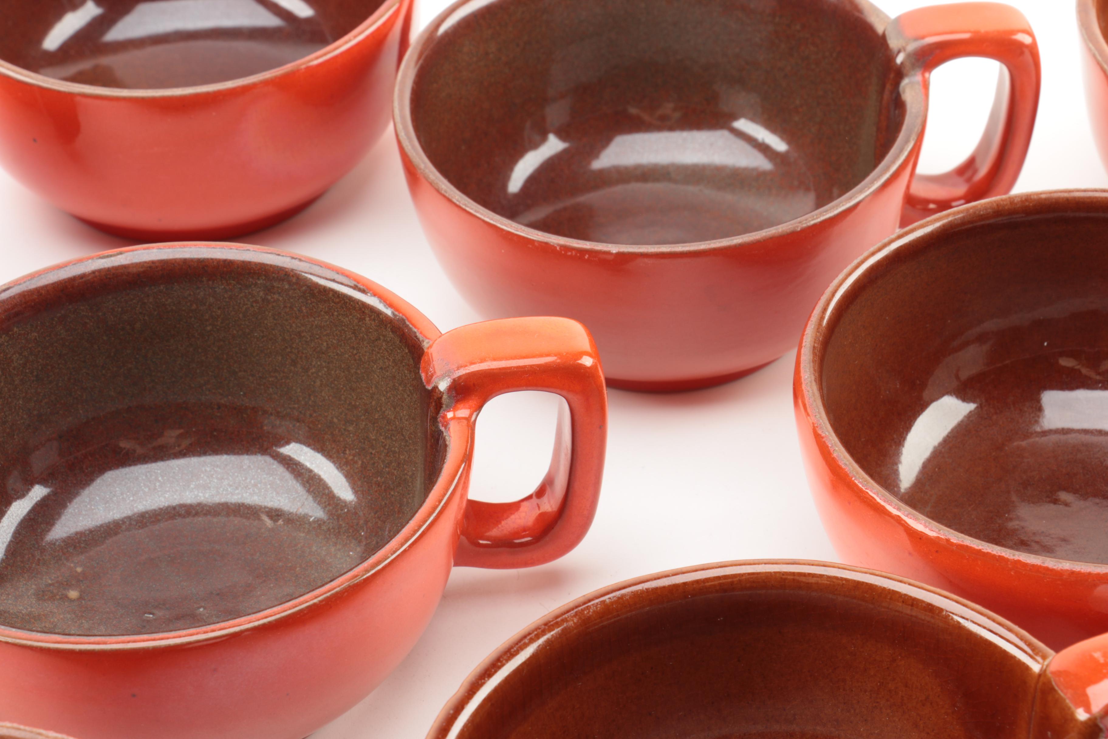 Vintage Frankoma "Westwind Flame" Pottery Bowl and Soup Mugs 1970s