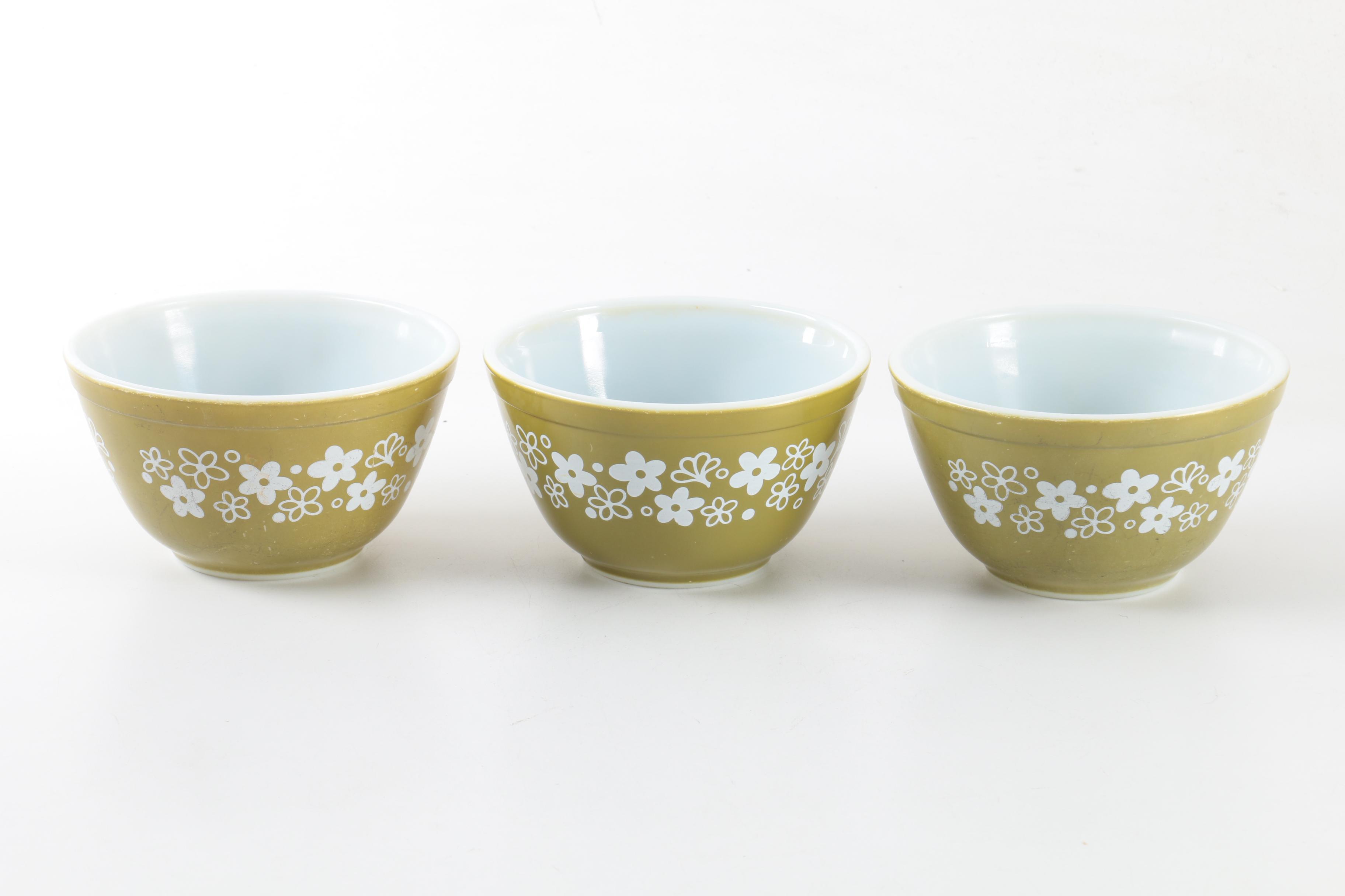 Pyrex "Spring Blossom" Green Glass Mixing Bowls and Baking Dishes 1972-79