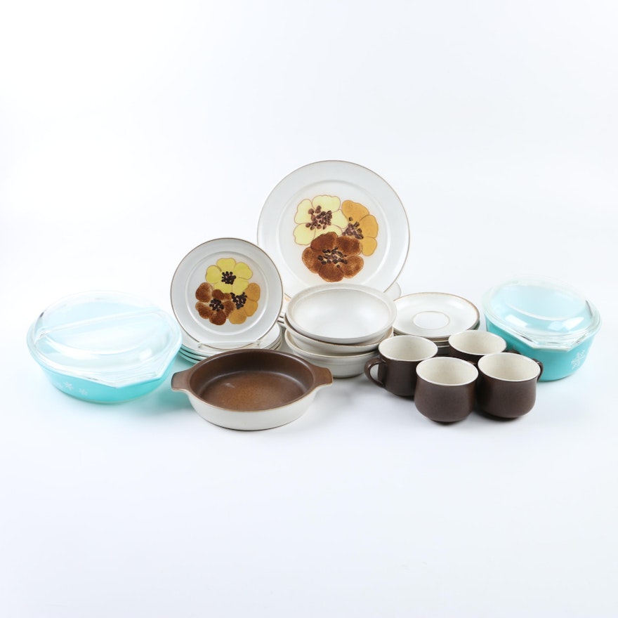 Denby "Potpourri Honey" Dinnerware and Pyrex Glass Dishes