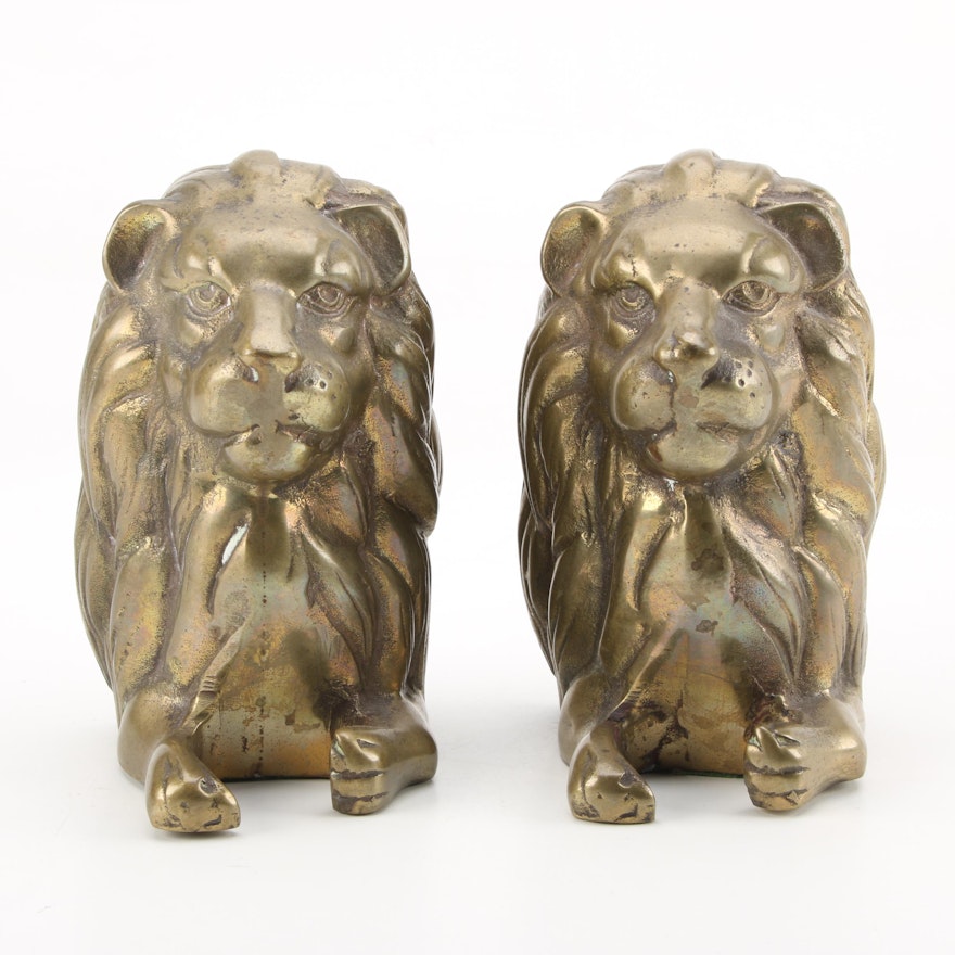 Pair of Brass Lion Bookends