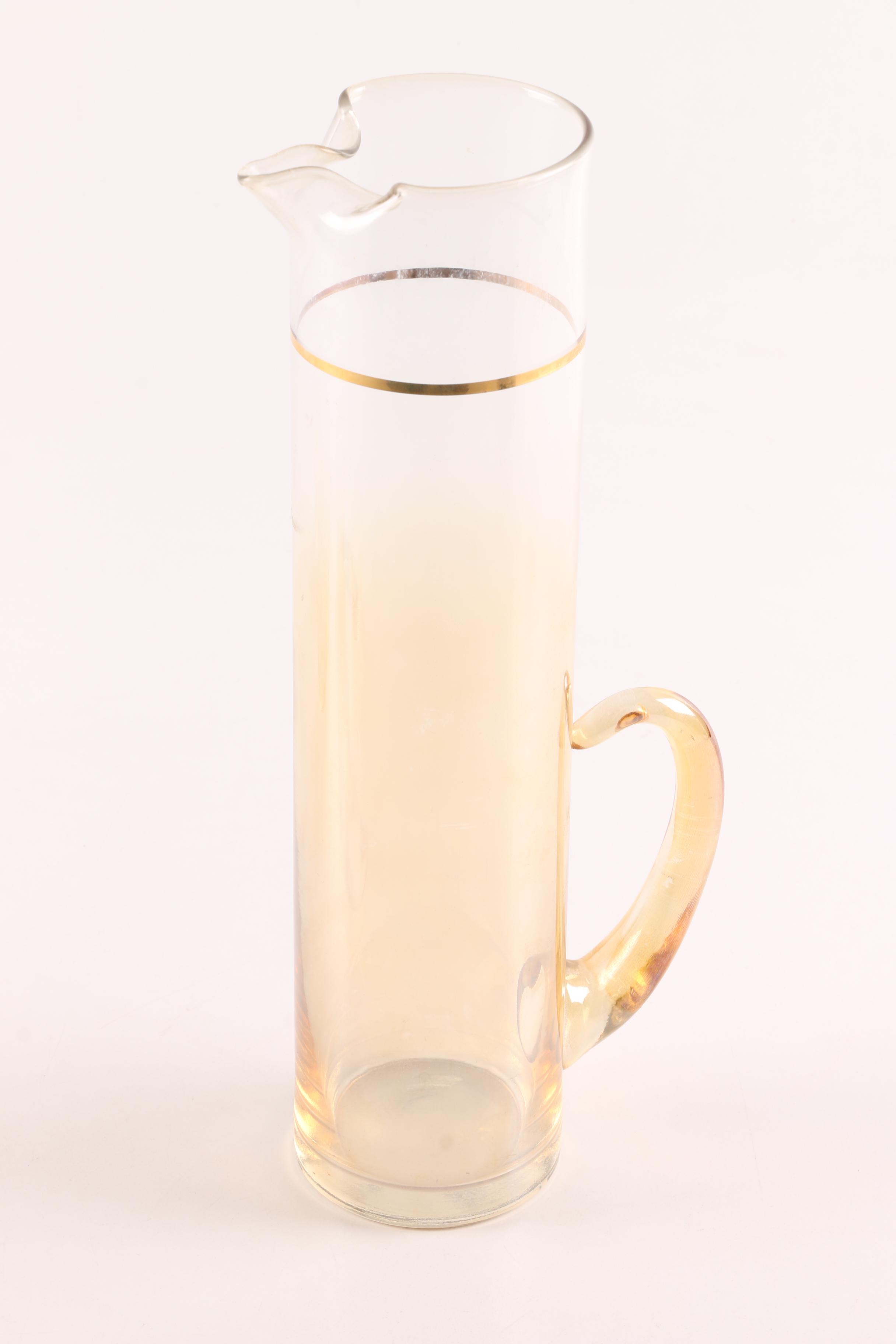 Mid Century Gilt Accented Pitcher and Glasses Set