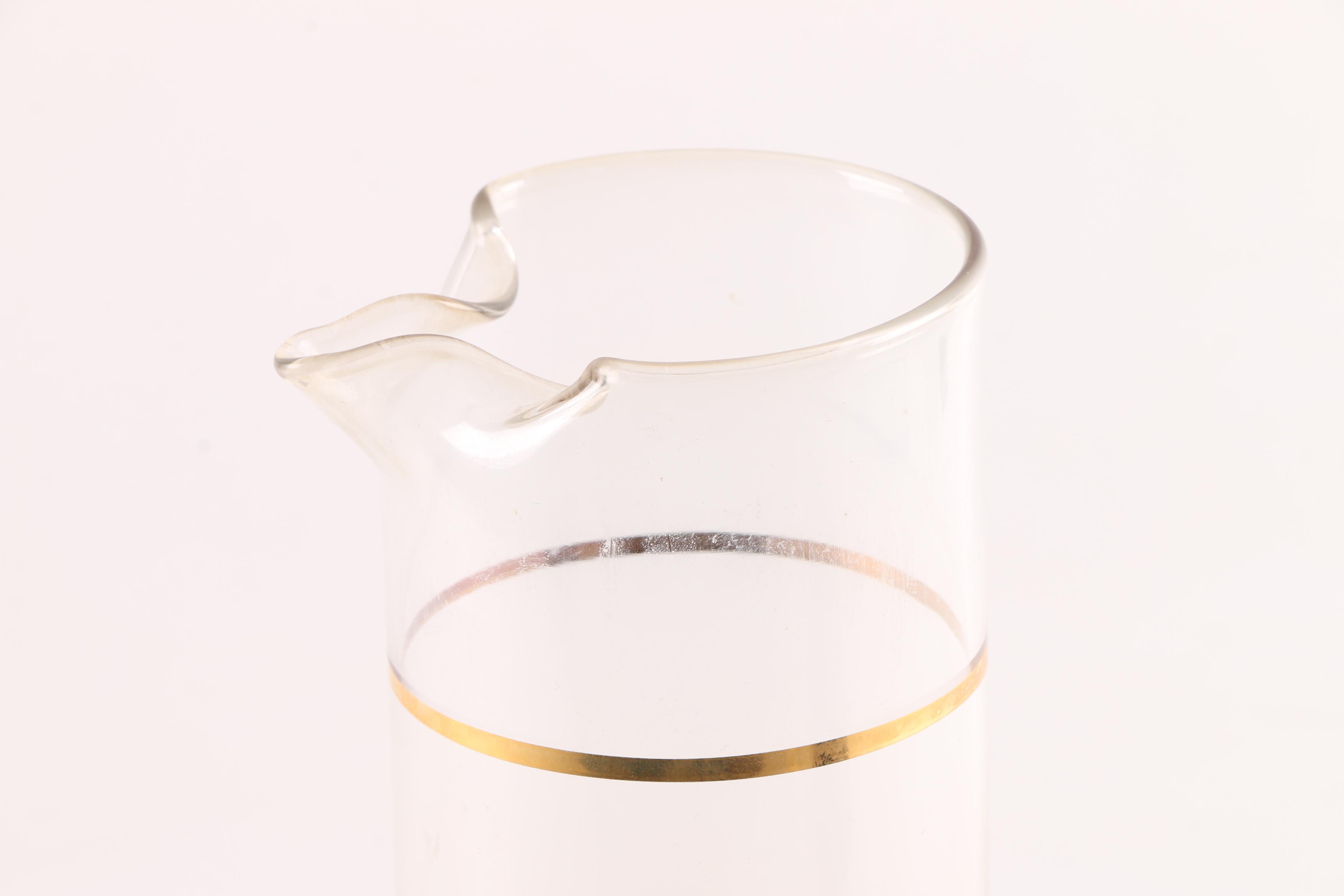 Mid Century Gilt Accented Pitcher and Glasses Set