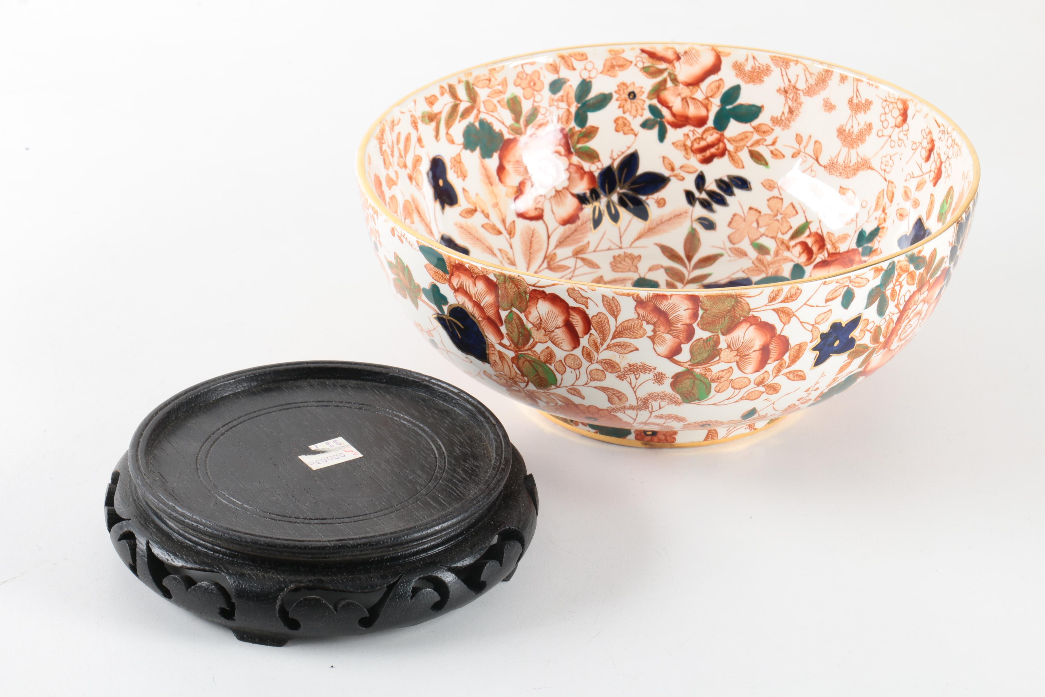 Royal Cauldon "Bittersweet" Porcelain Vegetable Bowl on Wooden Base