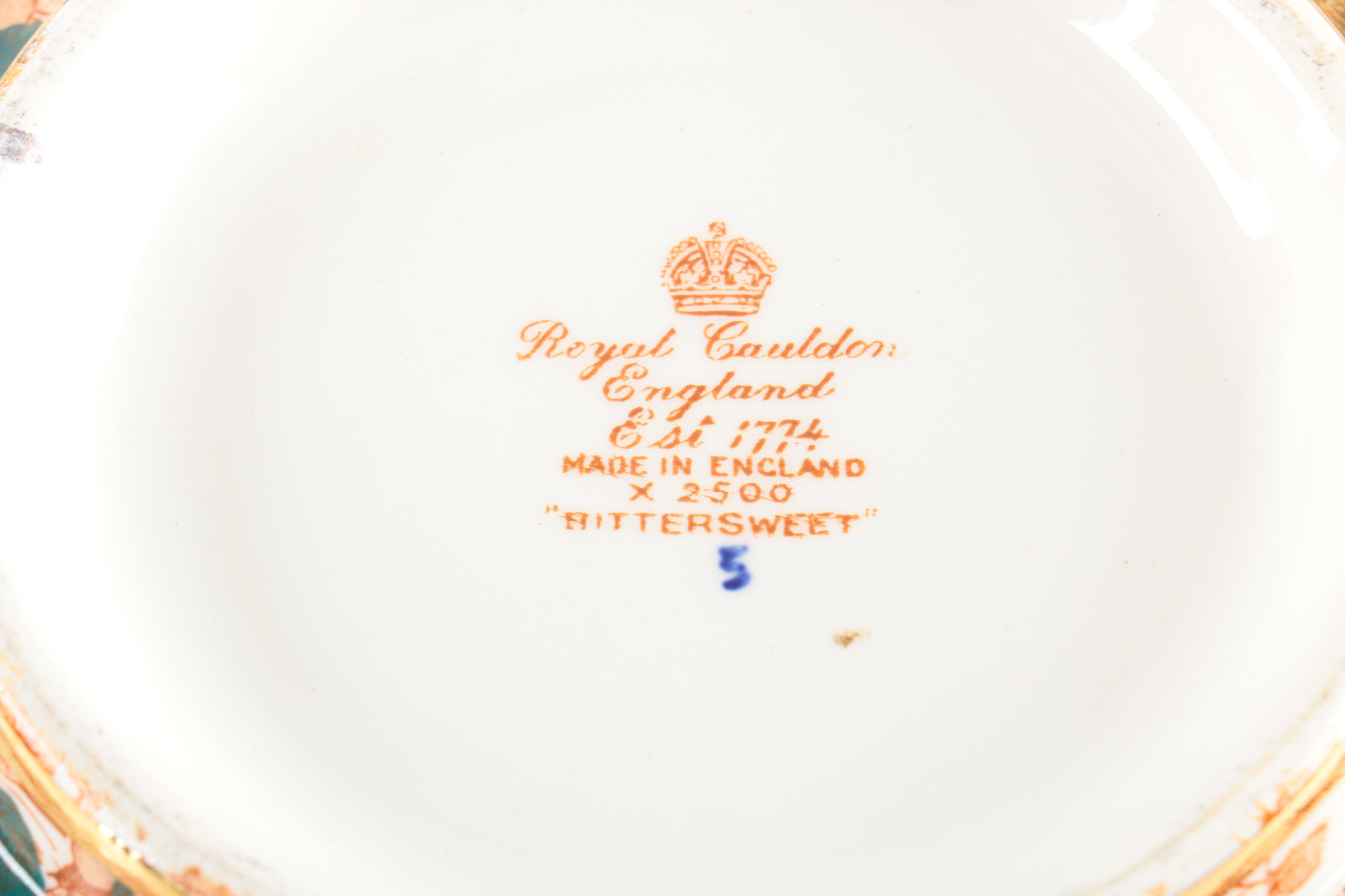 Royal Cauldon "Bittersweet" Porcelain Vegetable Bowl on Wooden Base