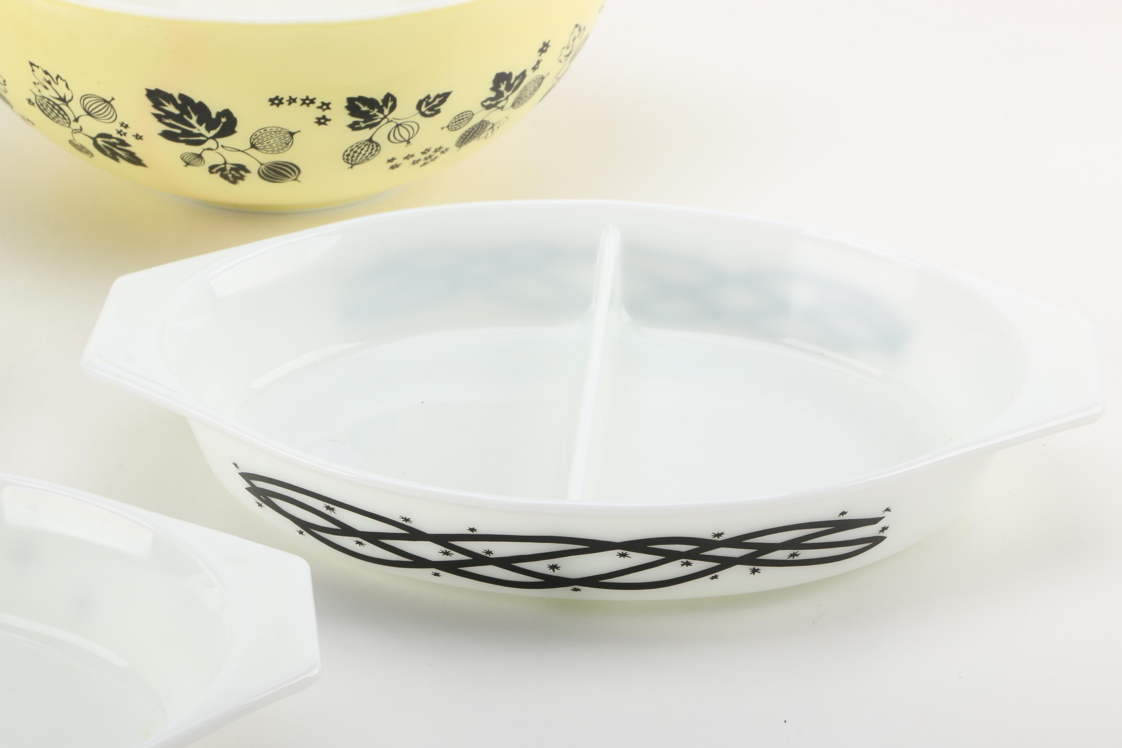 Pyrex "Gooseberry" Mixing Bowls and Bakeware Including "Barbed Wire" 1958
