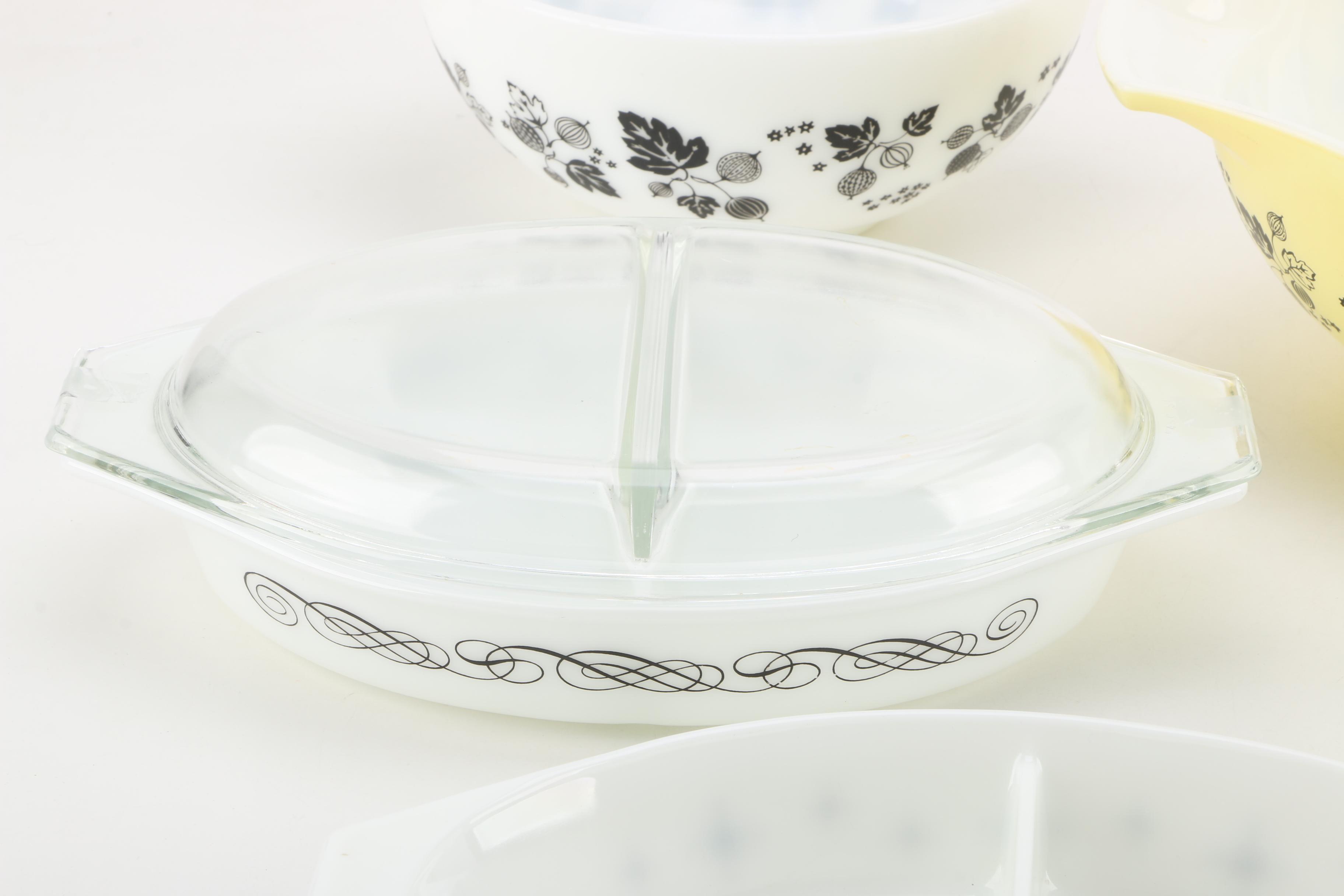 Pyrex "Gooseberry" Mixing Bowls and Bakeware Including "Barbed Wire" 1958