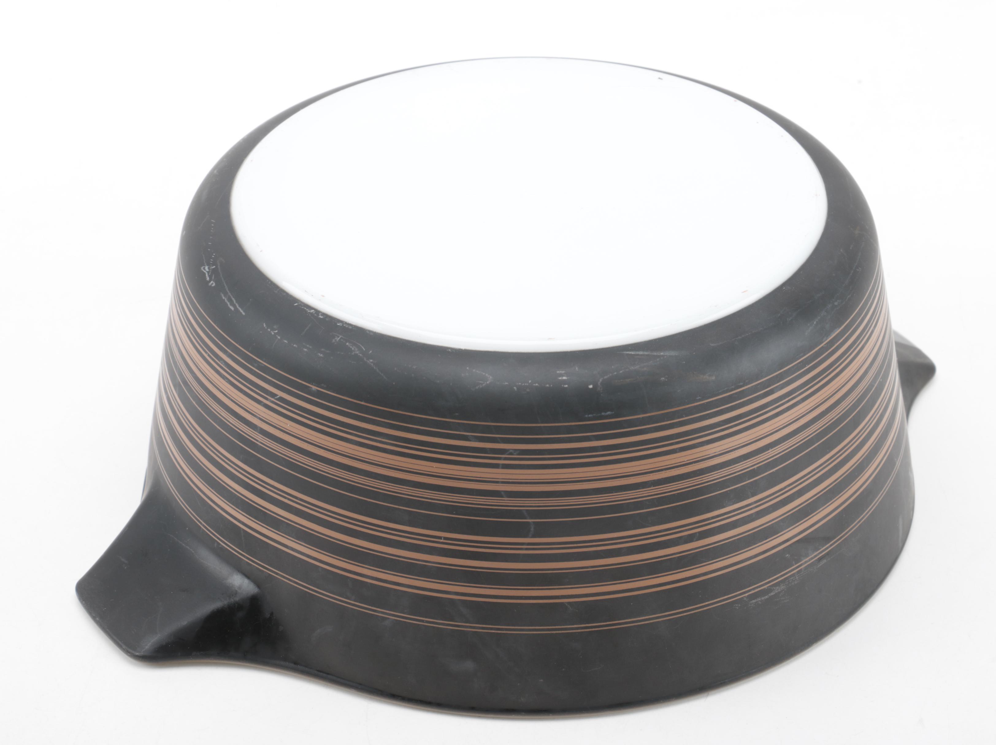 Vintage Pyrex "Terra" Brown Striped Mixing Bowl and Casserole Dishes 1964-65