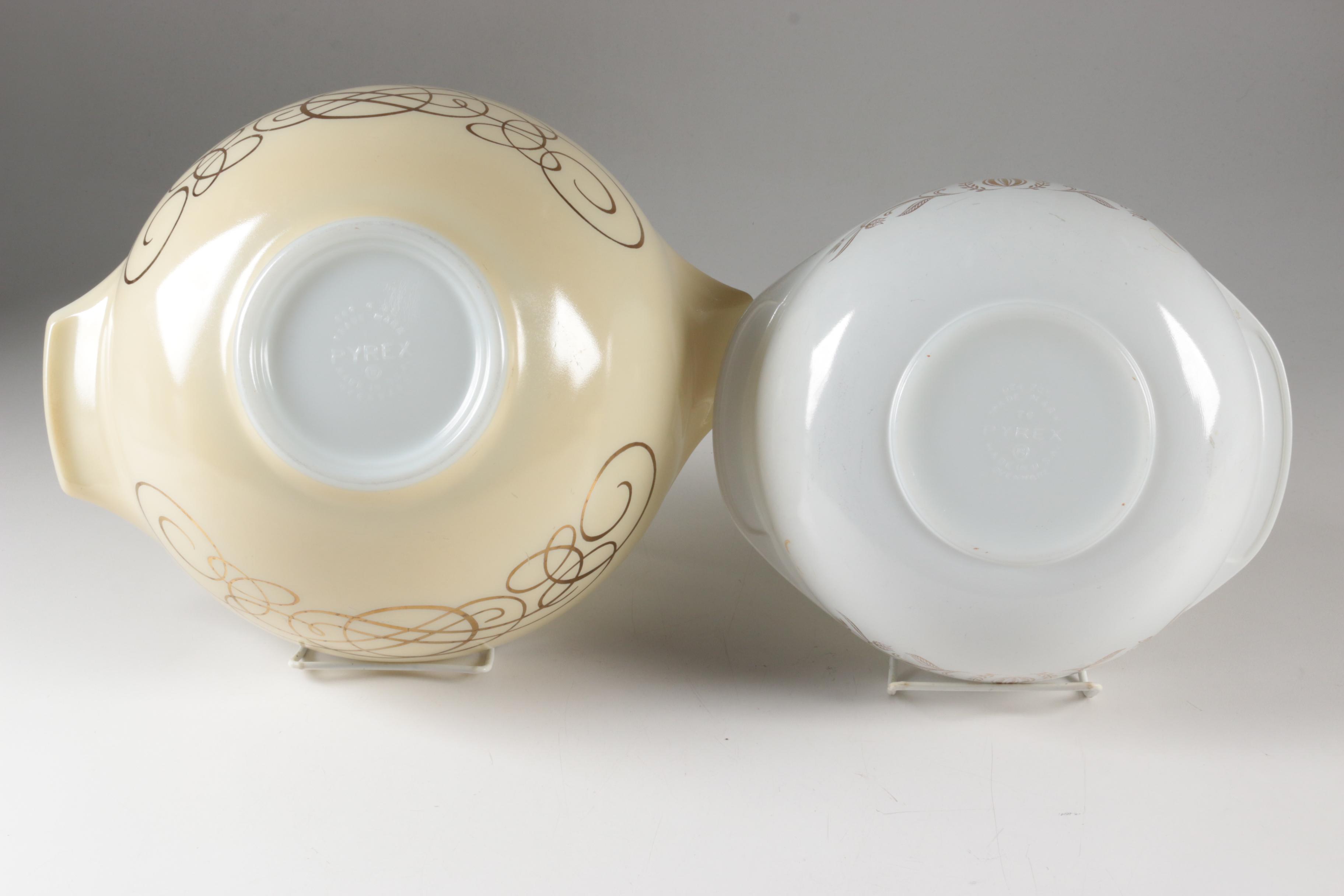 Vintage Pyrex "Golden Scroll", "Golden Tulip" and "Gourmet" Bowls and Casseroles