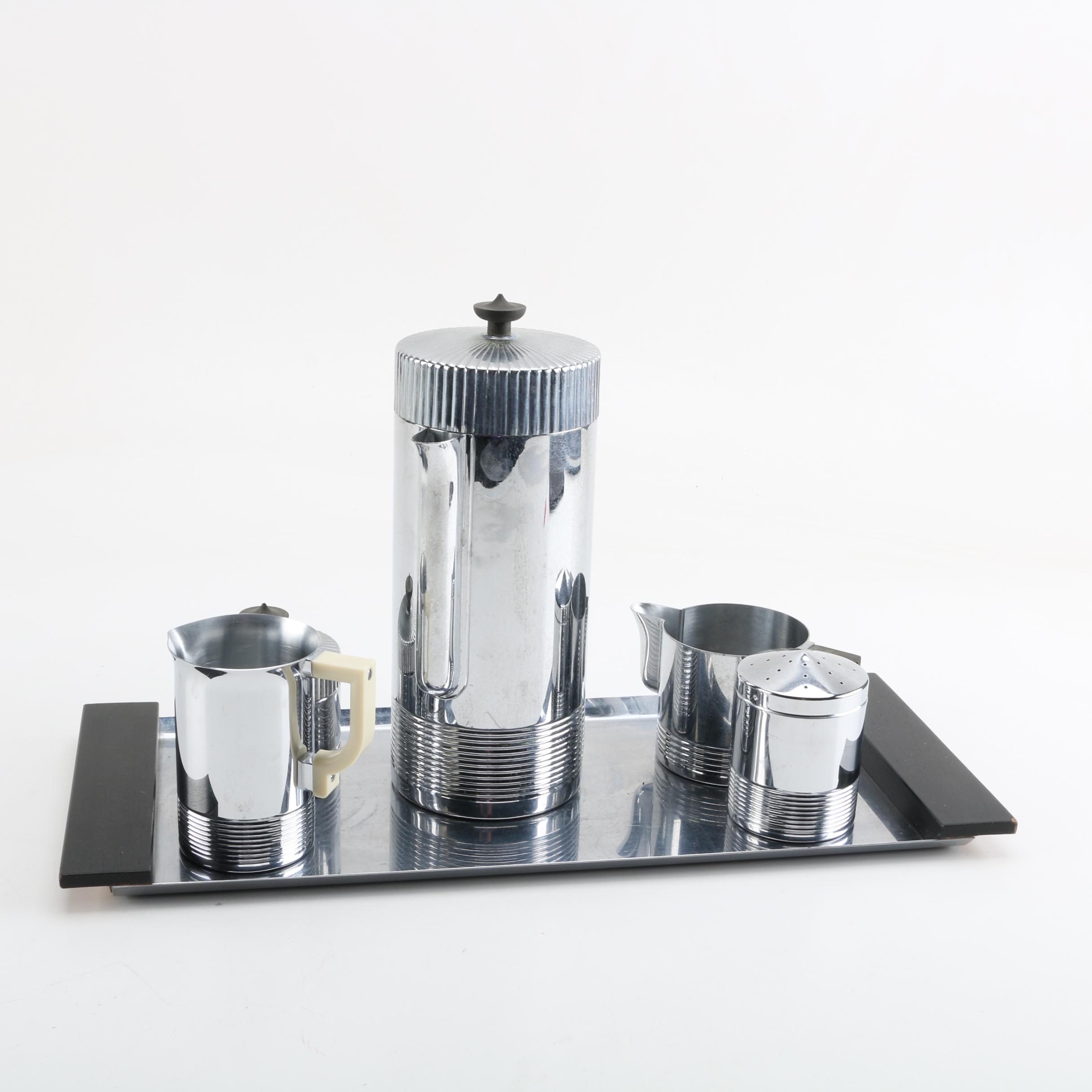 "Continental" Chromed Metal Coffee Service by Walter von Nessen for Chase