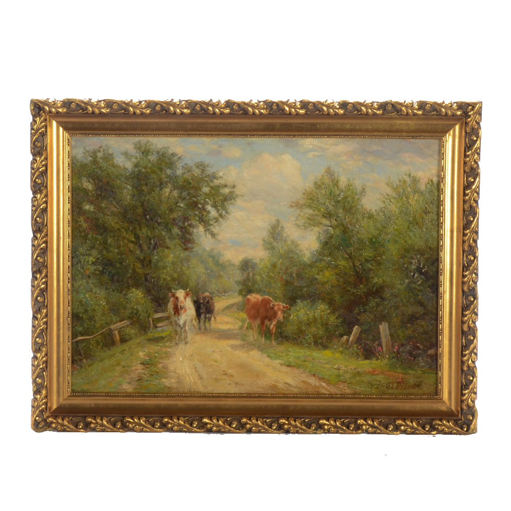 Charles Franklin Pierce Oil on Canvas Pastoral Landscape