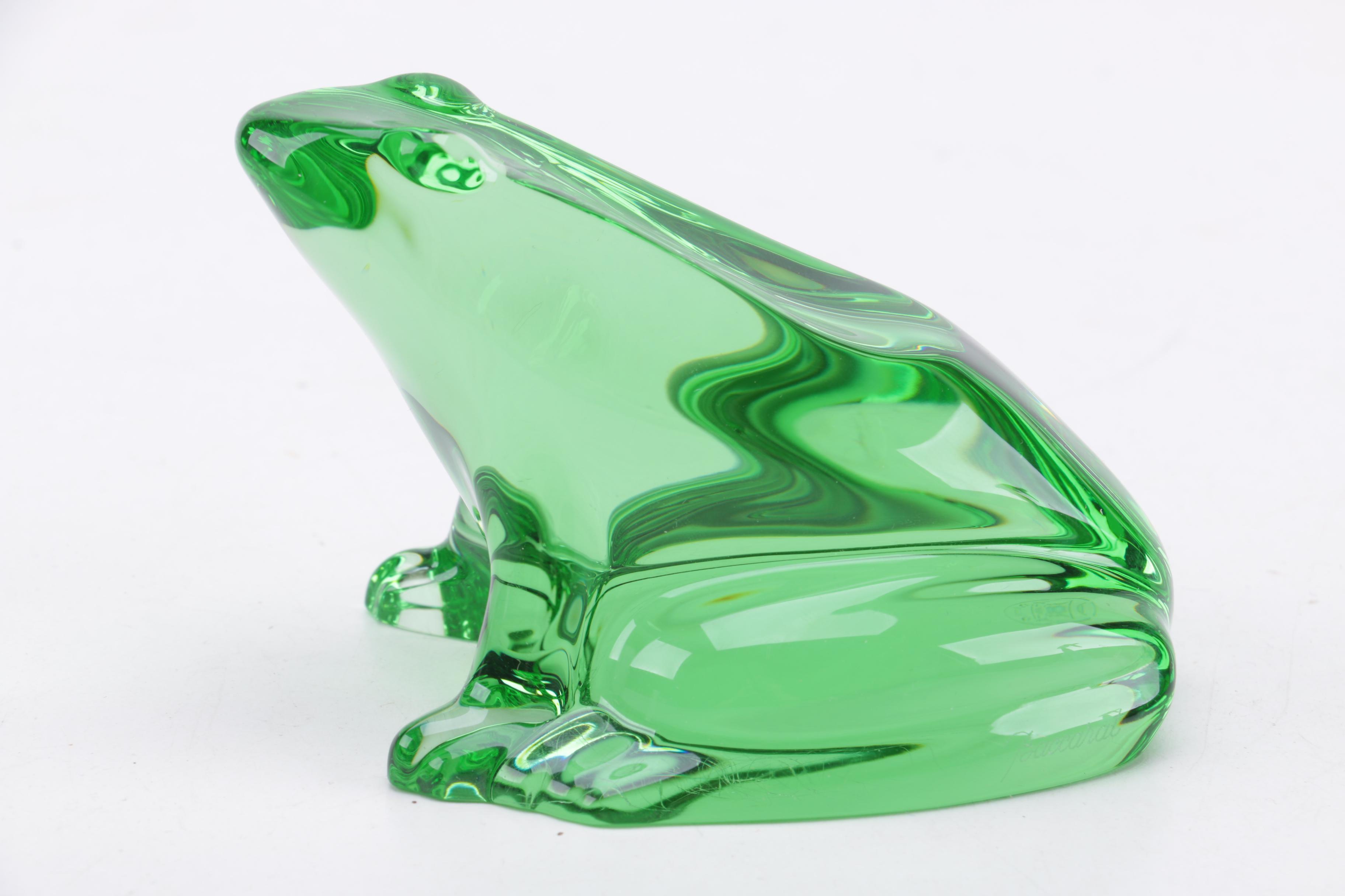 Baccarat Green Crystal Glass Frog Figurine