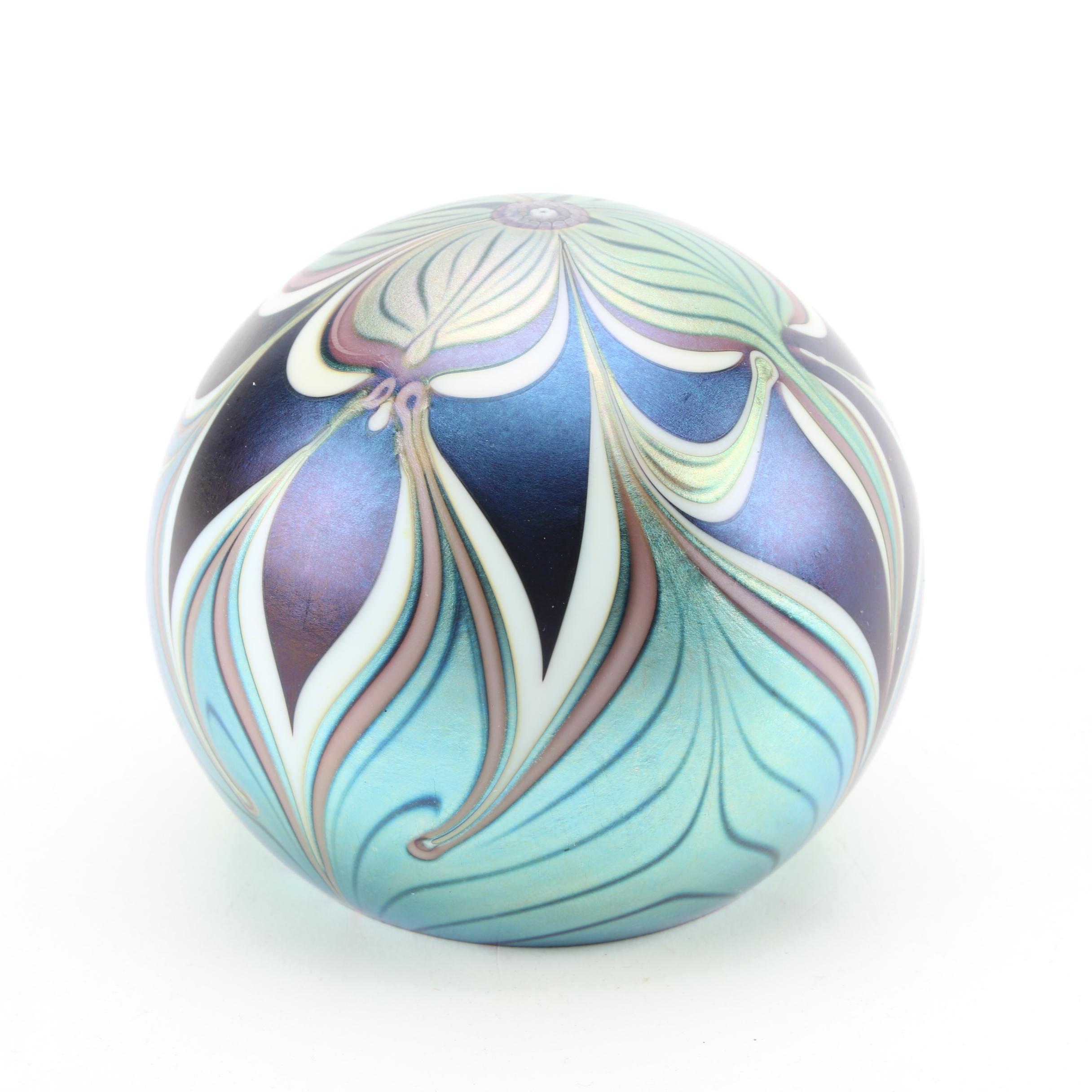 Vintage Orient & Flume Combed Iridescent Glass Paperweight