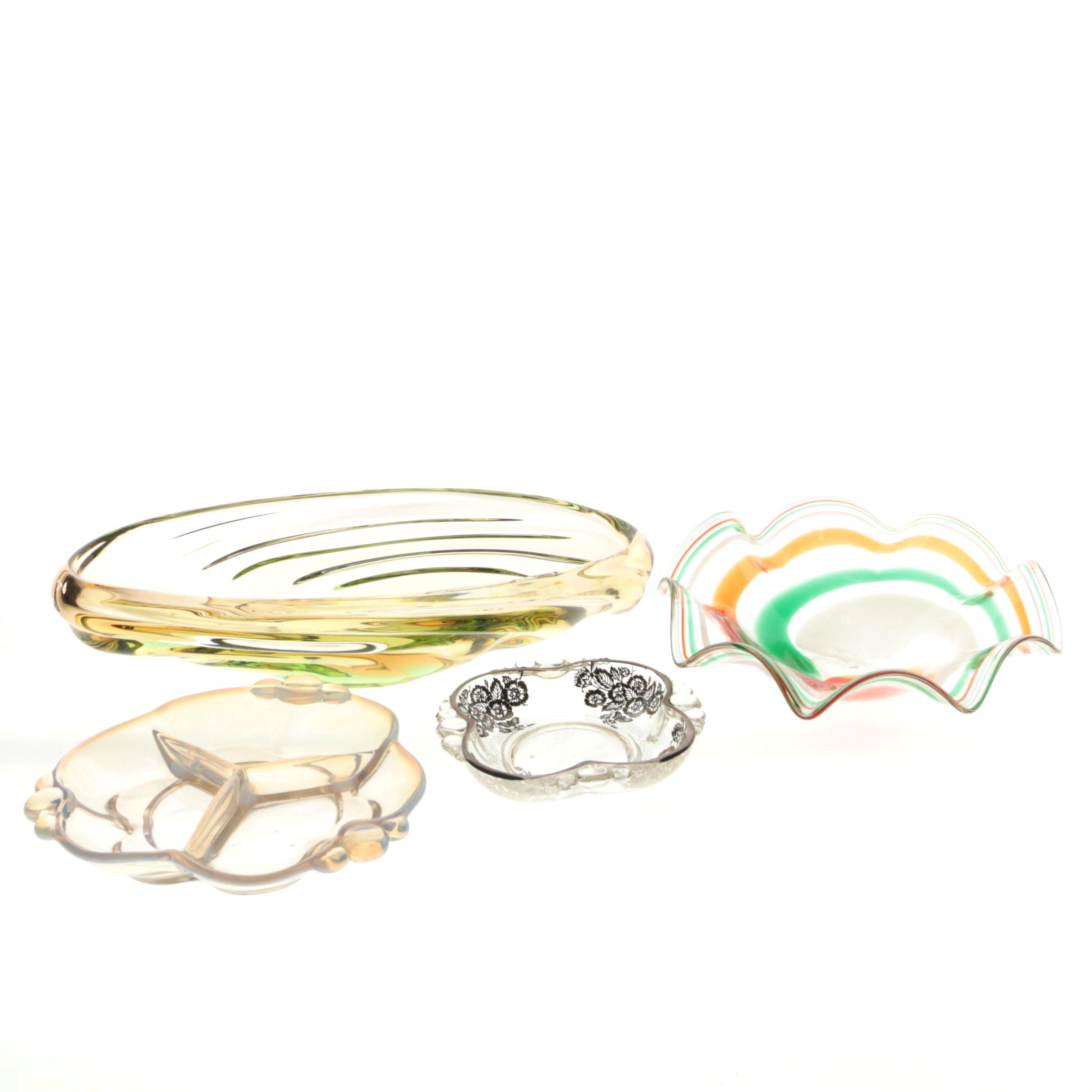 Serveware Including Art Glass and Duncan & Miller "Canterbury Opalescent"