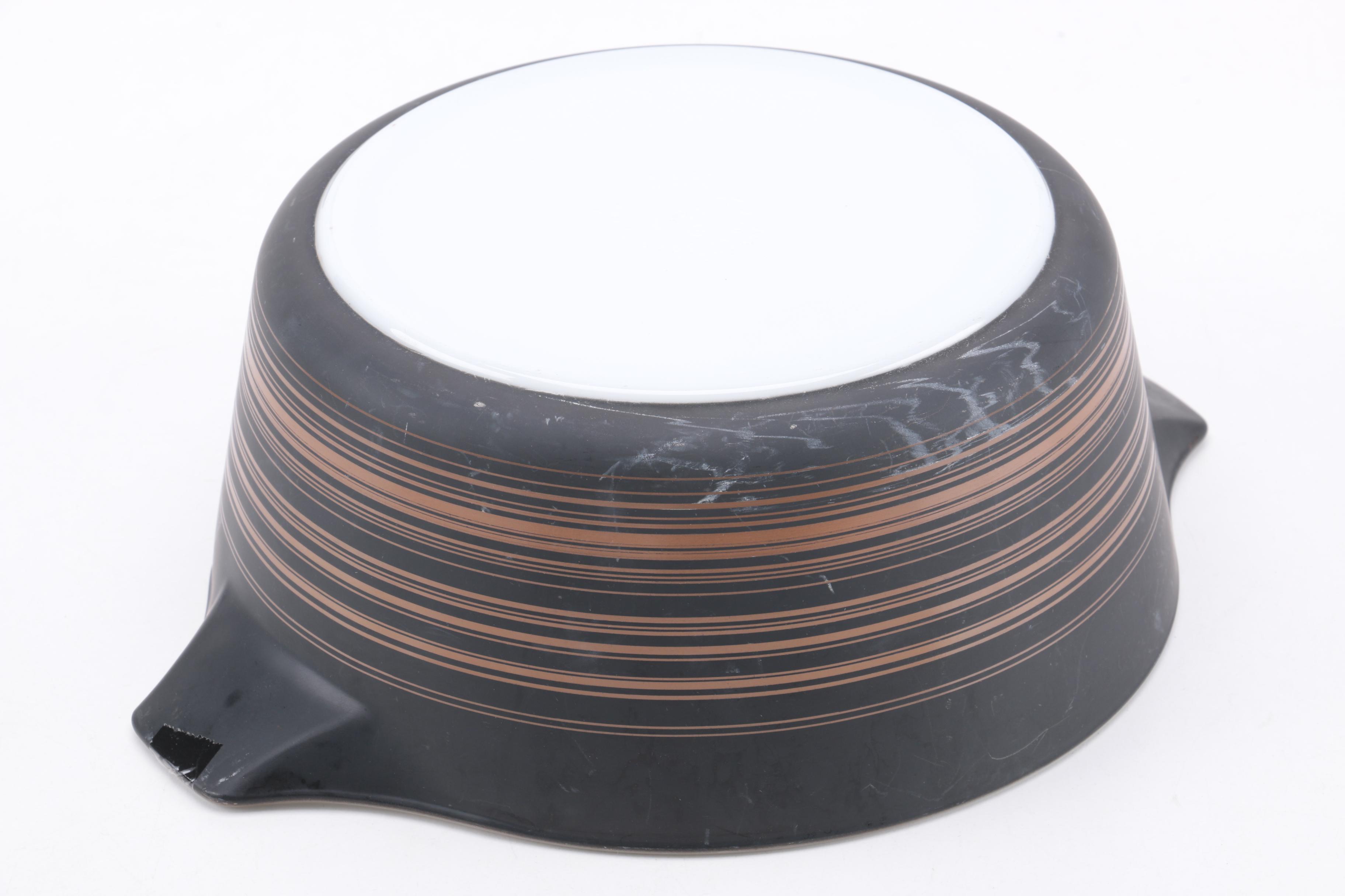 Pyrex "Terra" Brown Striped Mixing Bowl and Covered Casserole Dishes 1964-65