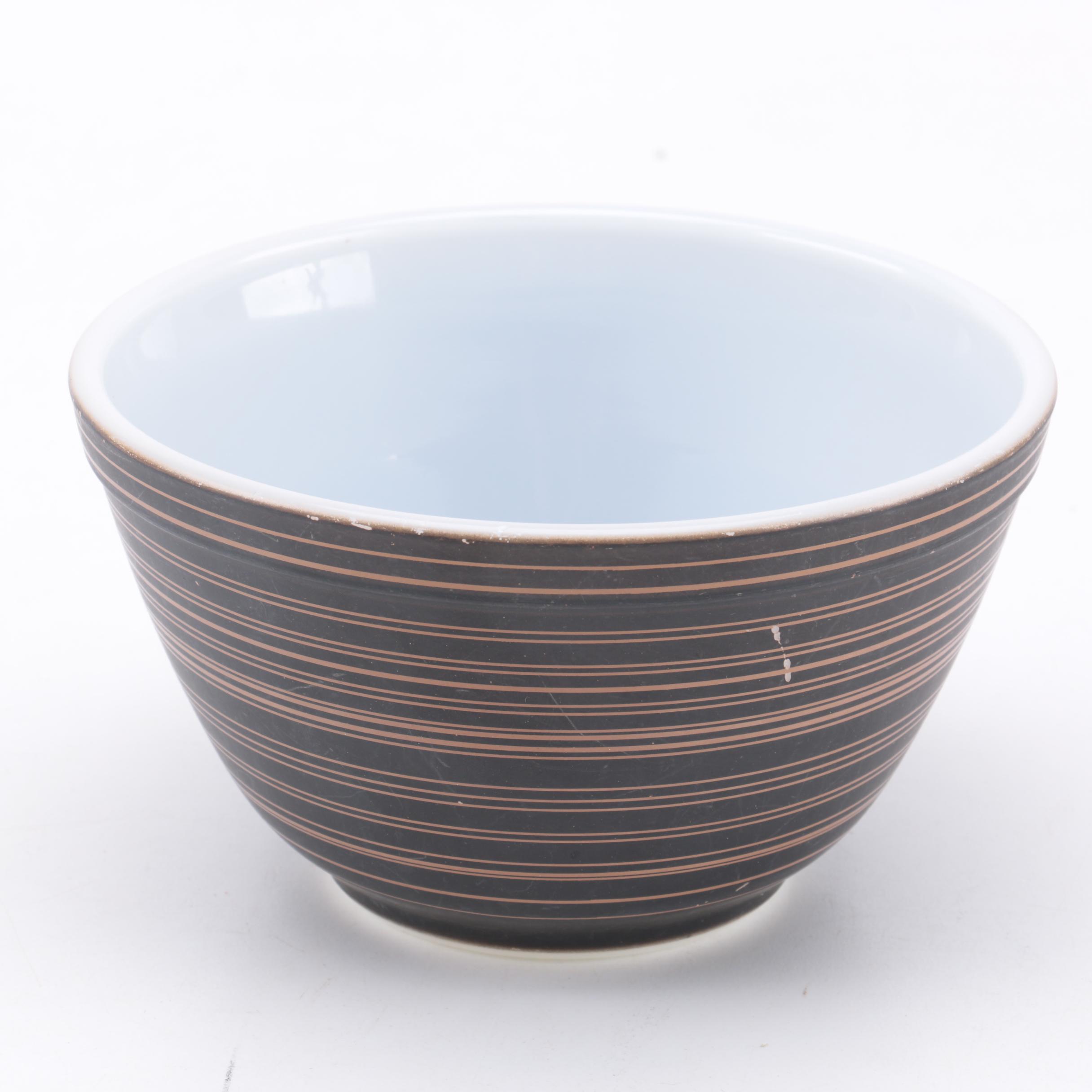 Pyrex "Terra" Brown Striped Mixing Bowl and Covered Casserole Dishes 1964-65