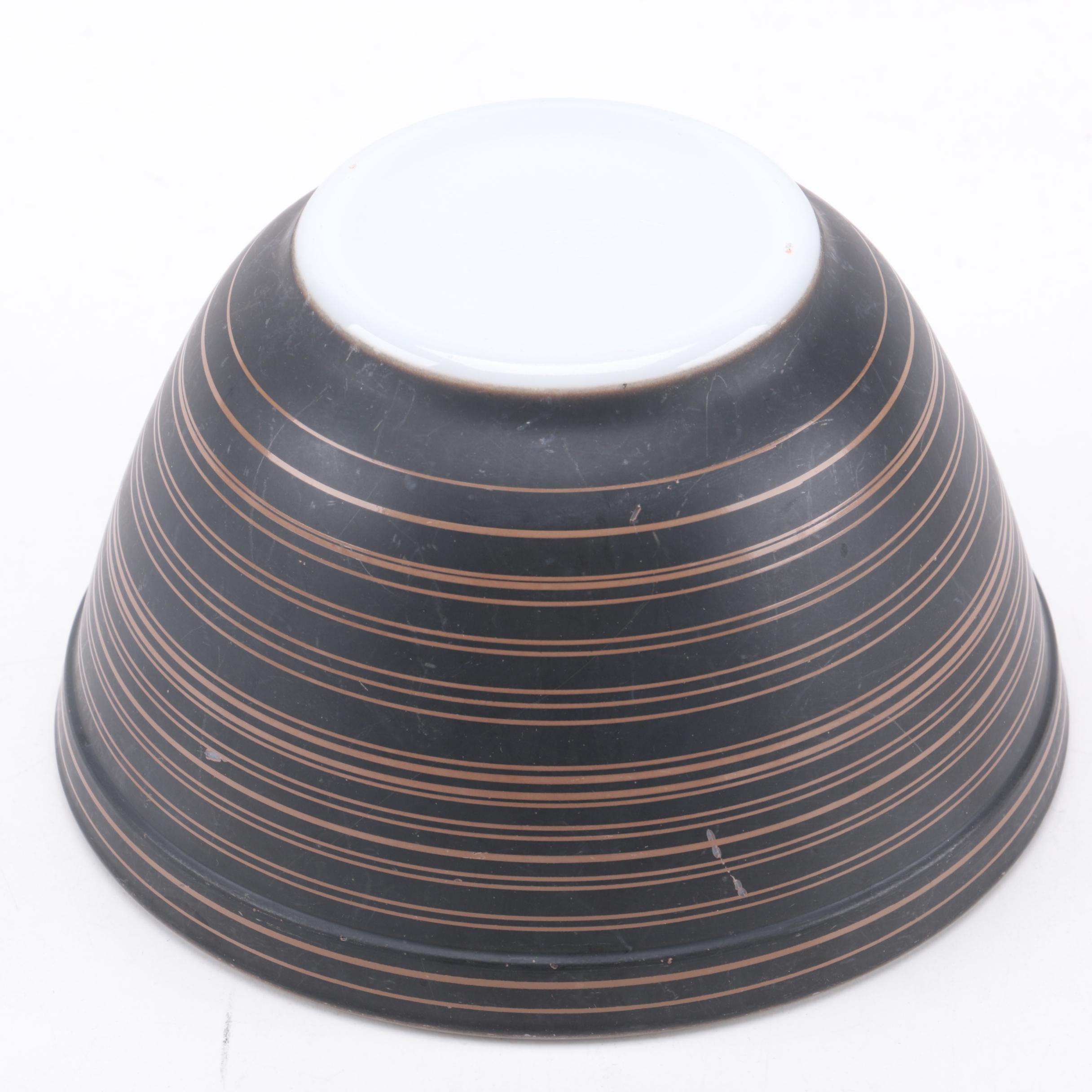 Pyrex "Terra" Brown Striped Mixing Bowl and Covered Casserole Dishes 1964-65