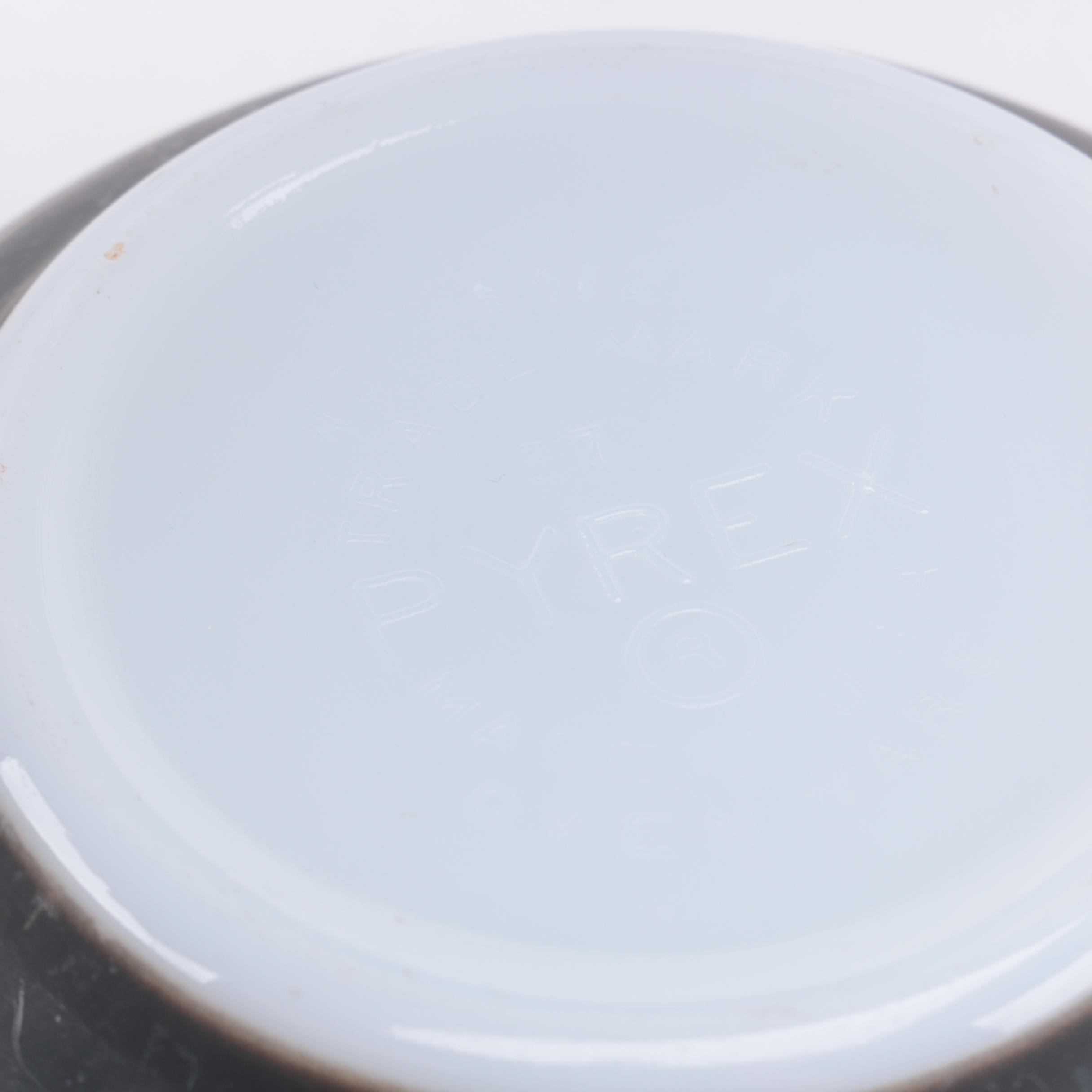 Pyrex "Terra" Brown Striped Mixing Bowl and Covered Casserole Dishes 1964-65