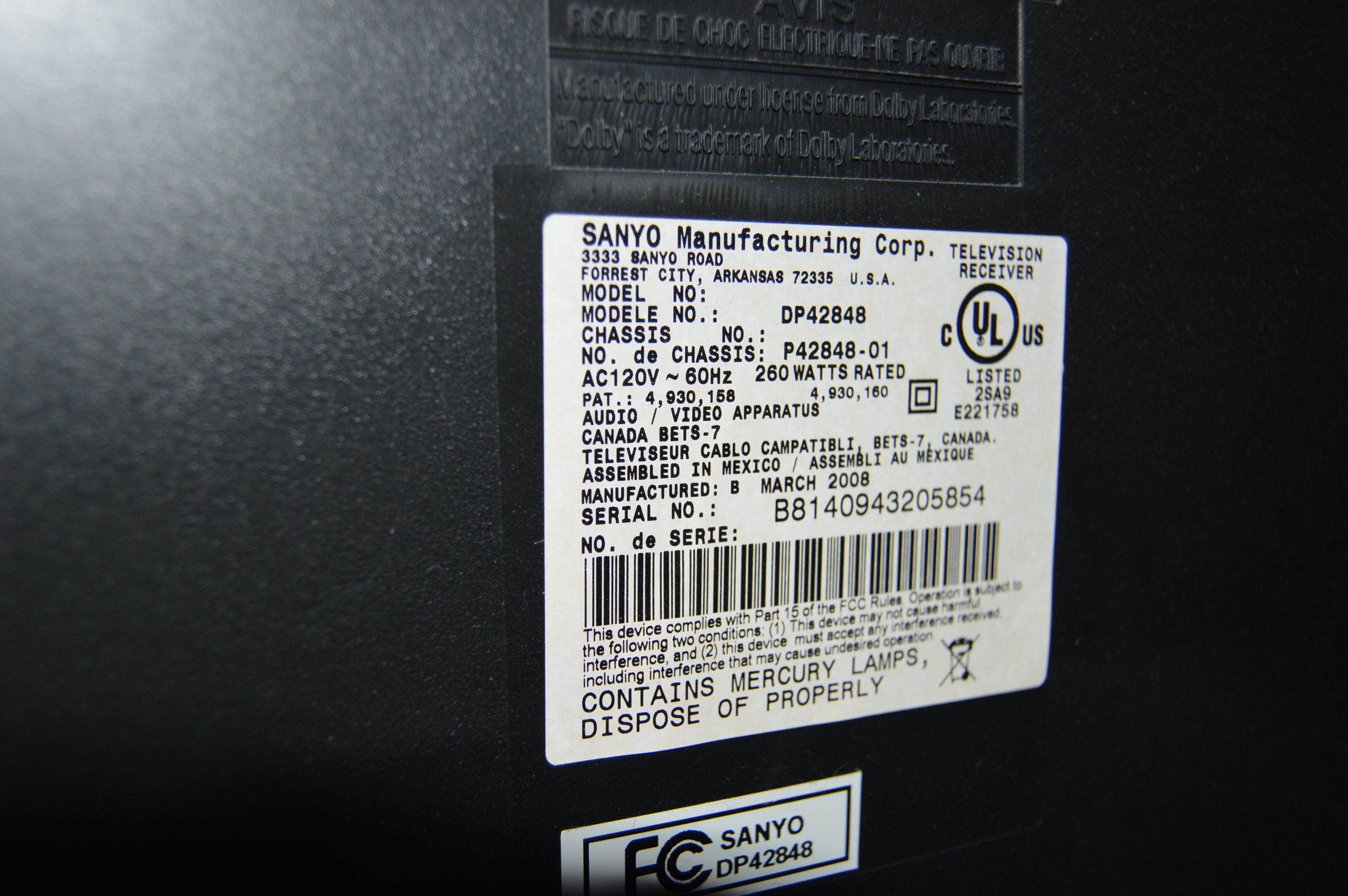 42" Sanyo Flatscreen Television