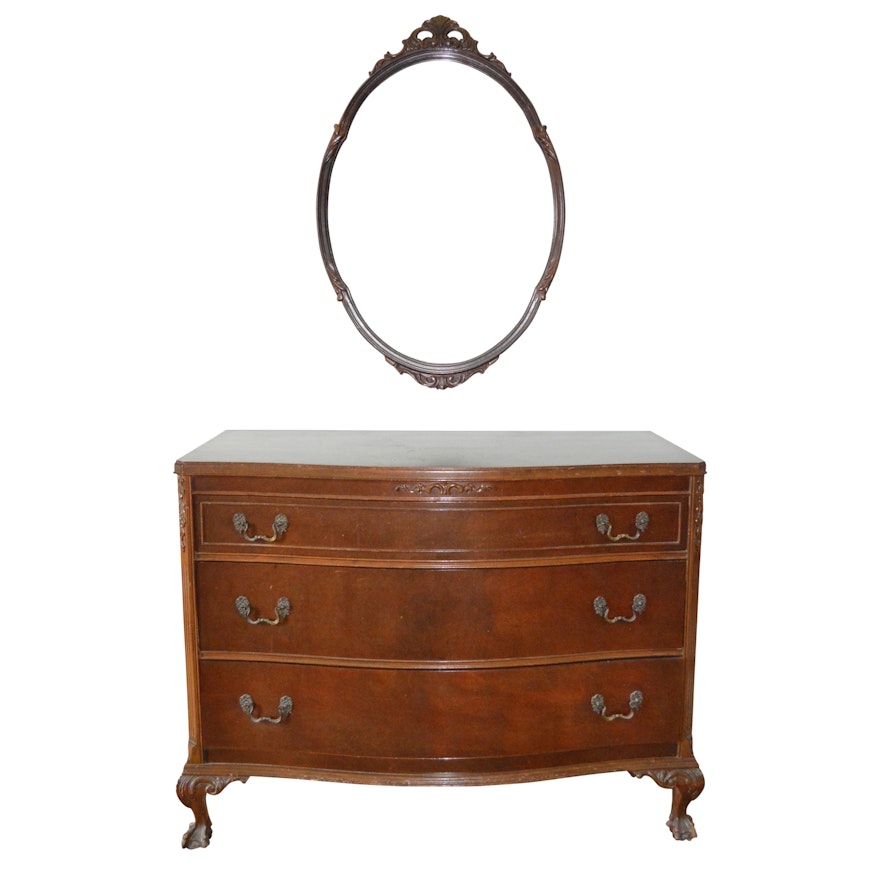 Vintage Queen Anne Style Mahogany Chest of Drawers and Wall Mirror