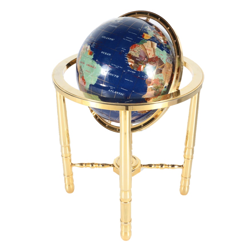 Stone Inlaid World Globe
