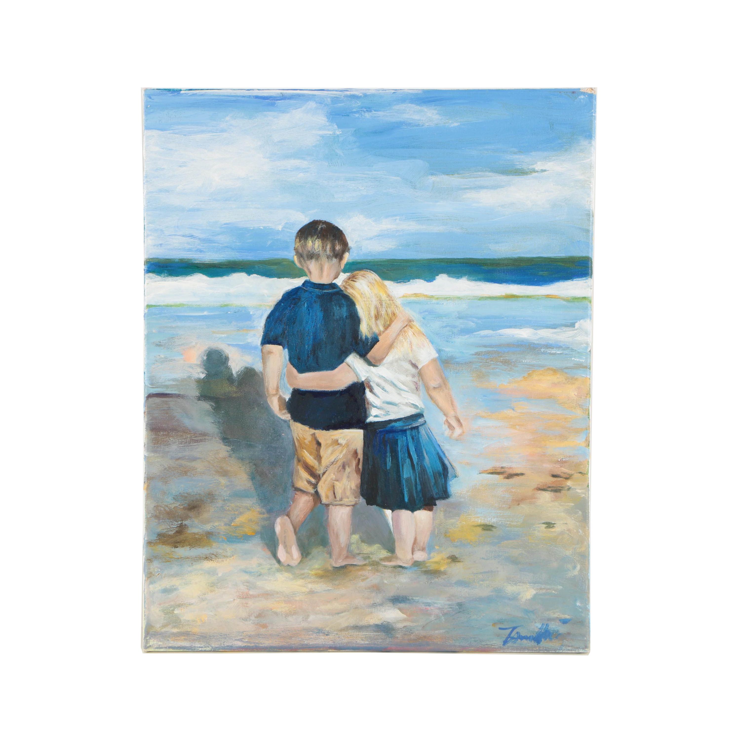 Tsun Ming Chmielinski Oil Painting of Siblings on the Beach
