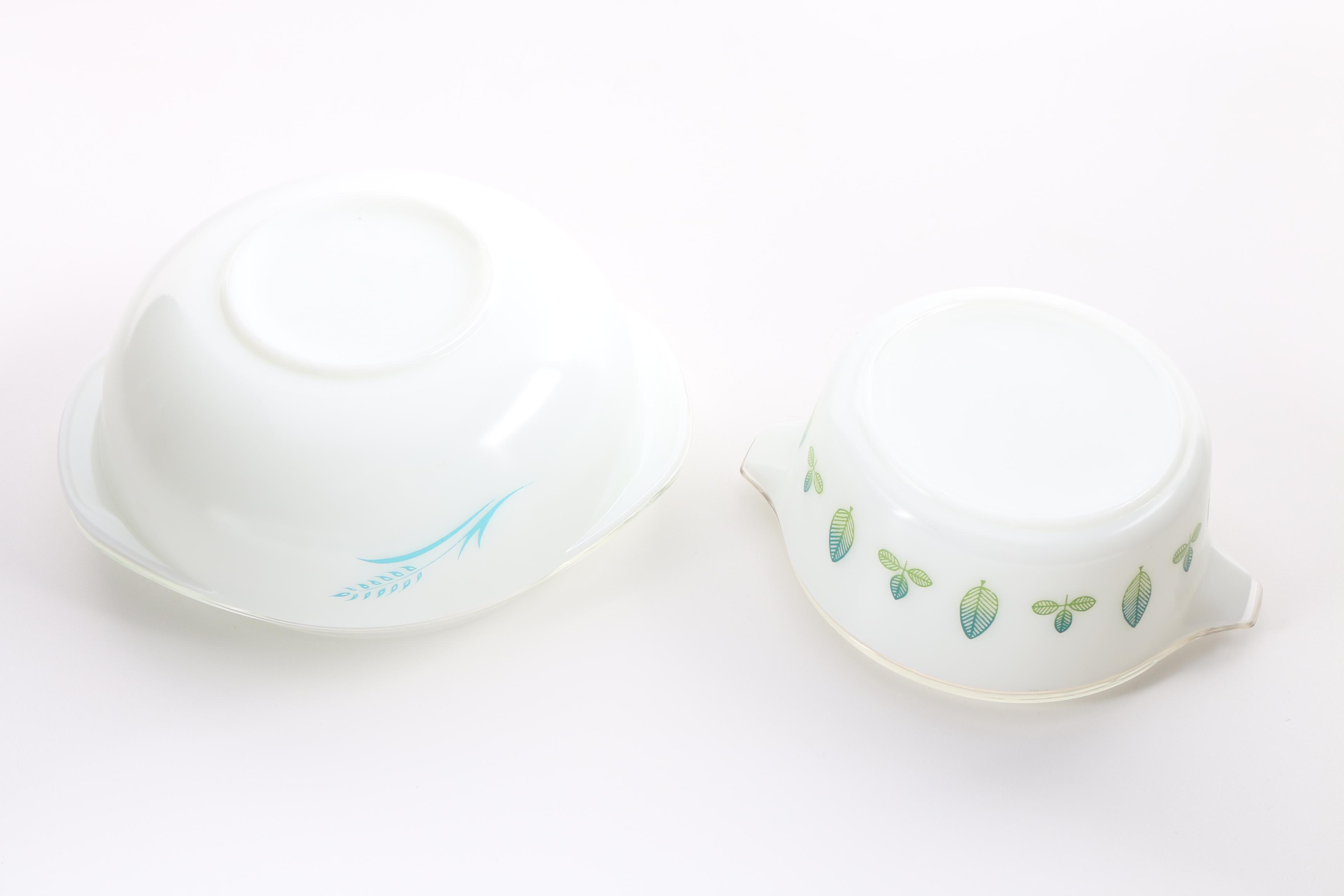 Pyrex "Blue Tulip" and "Blue Wheat" Casserole Dishes, Circa 1960