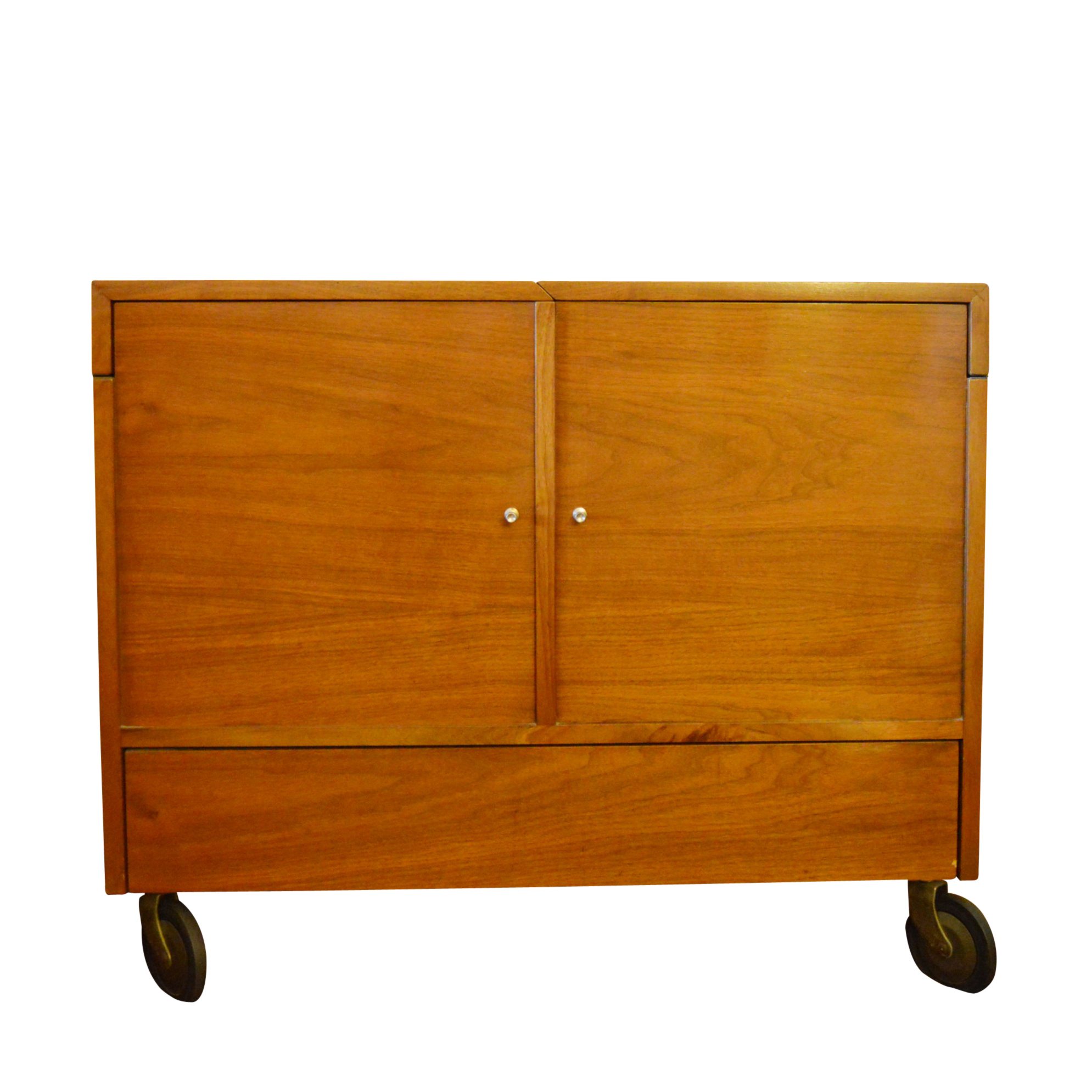 Danish Modern Rolling Bar Cabinet with Flip Top Server