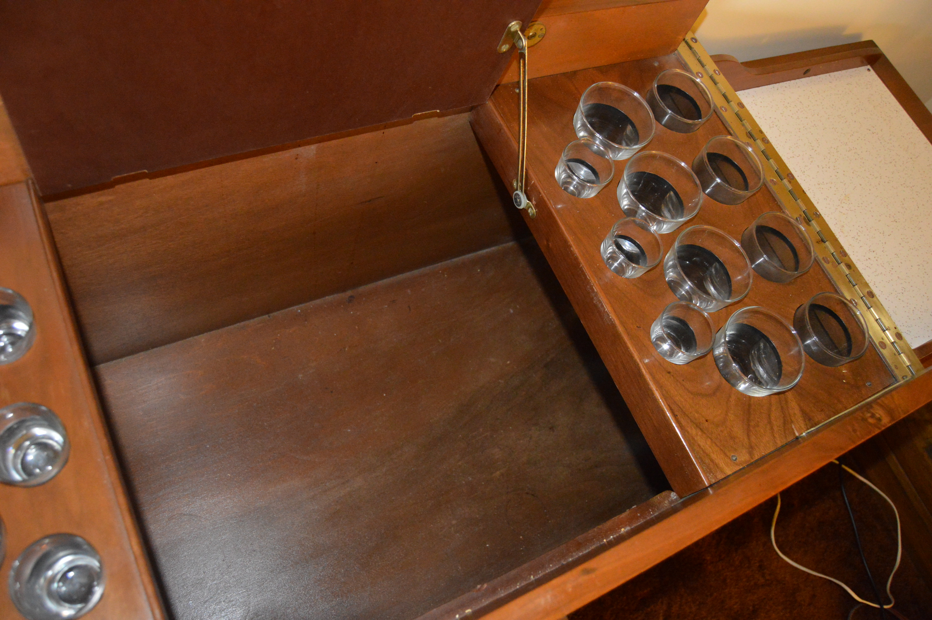 Danish Modern Rolling Bar Cabinet with Flip Top Server