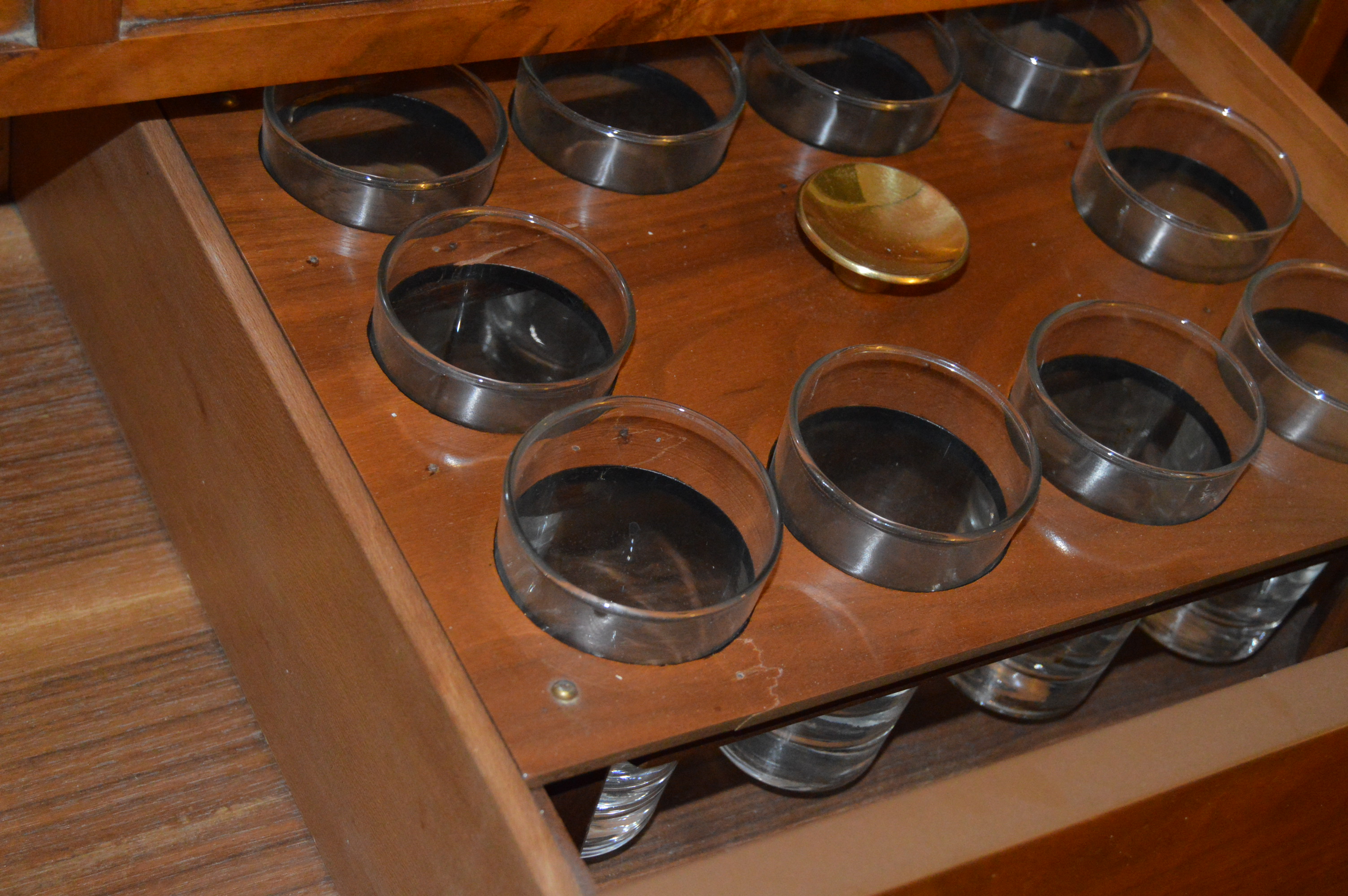 Danish Modern Rolling Bar Cabinet with Flip Top Server