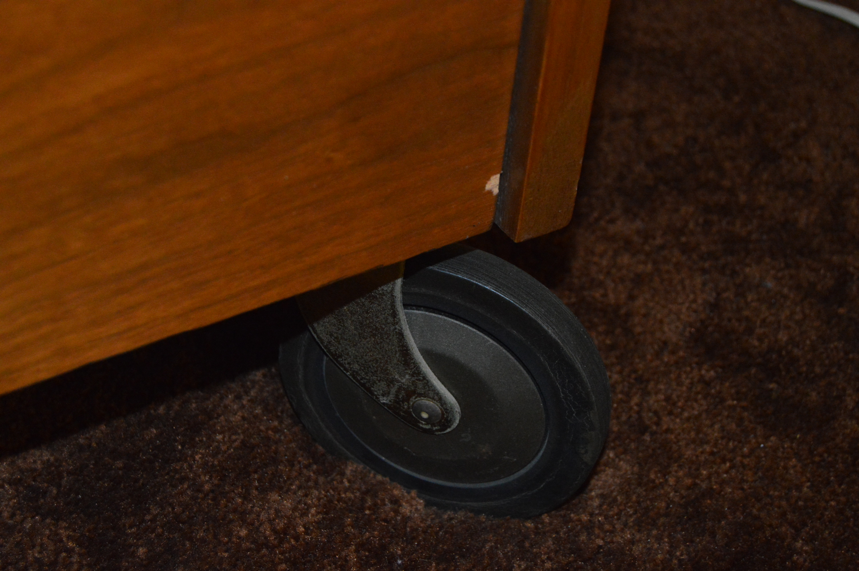 Danish Modern Rolling Bar Cabinet with Flip Top Server