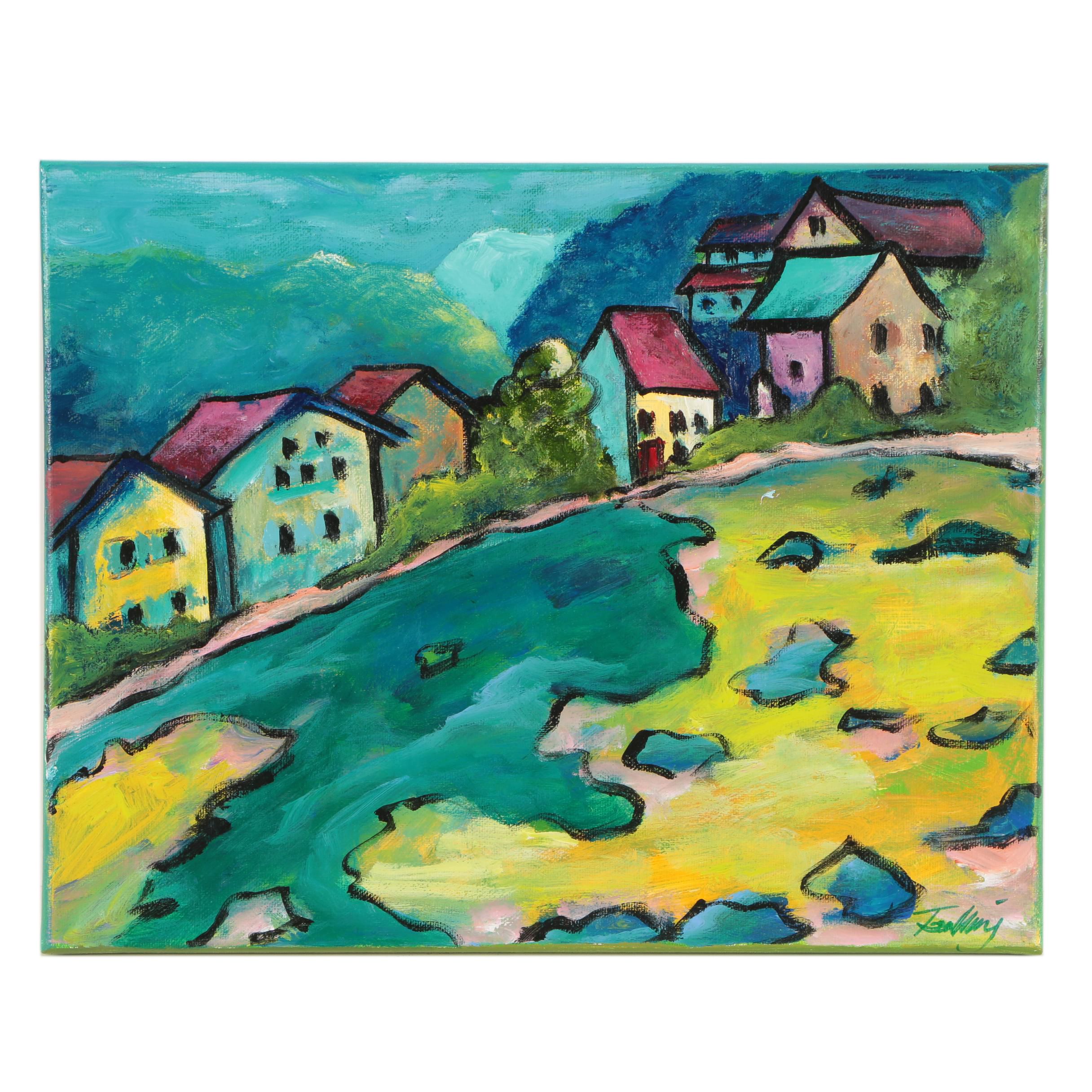 Copy Oil Painting After Wassily Kandinsky's "Houses on a Hill"