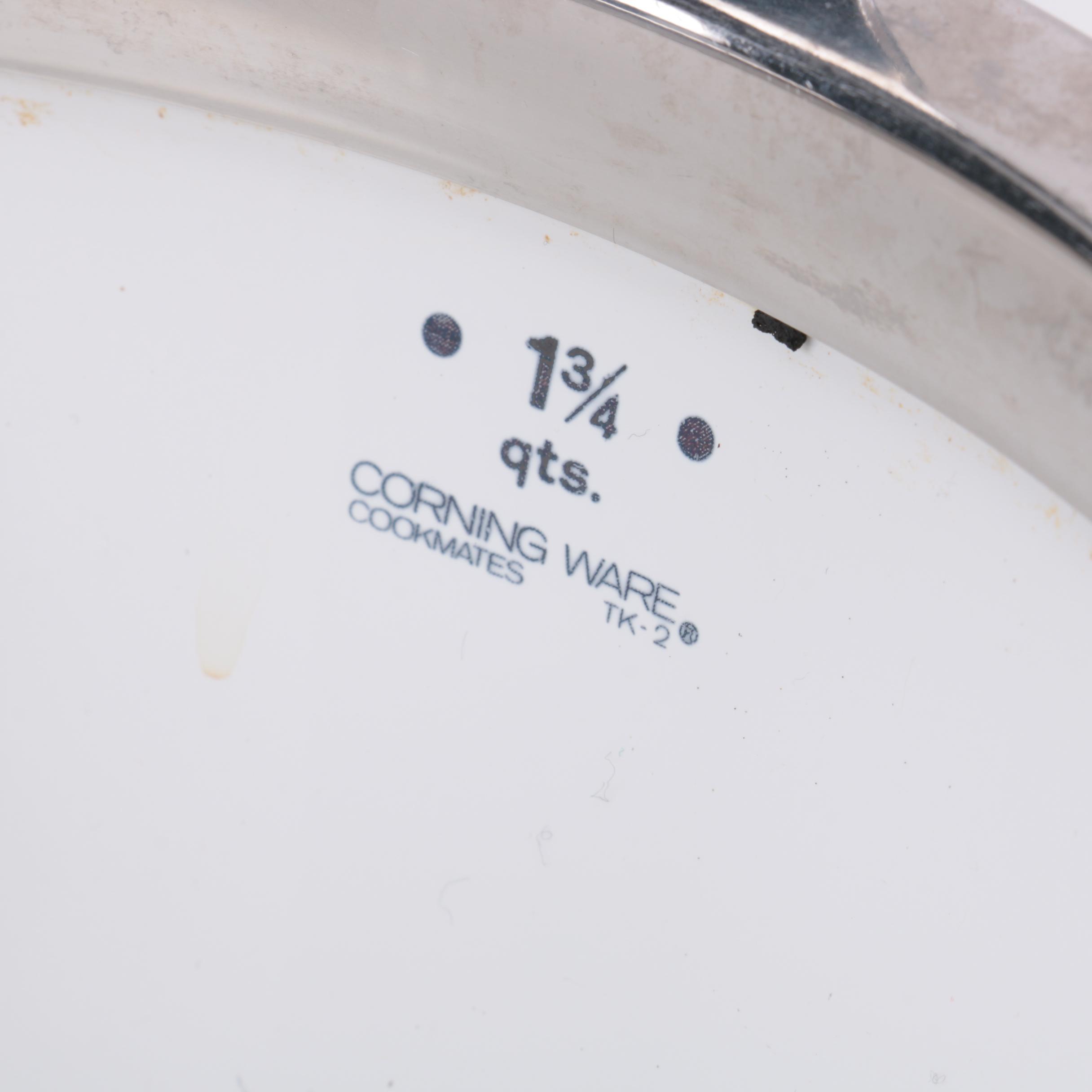 Corning Ware "White Coupe" Kettle with Lid and Buffet Servers, Circa 1960