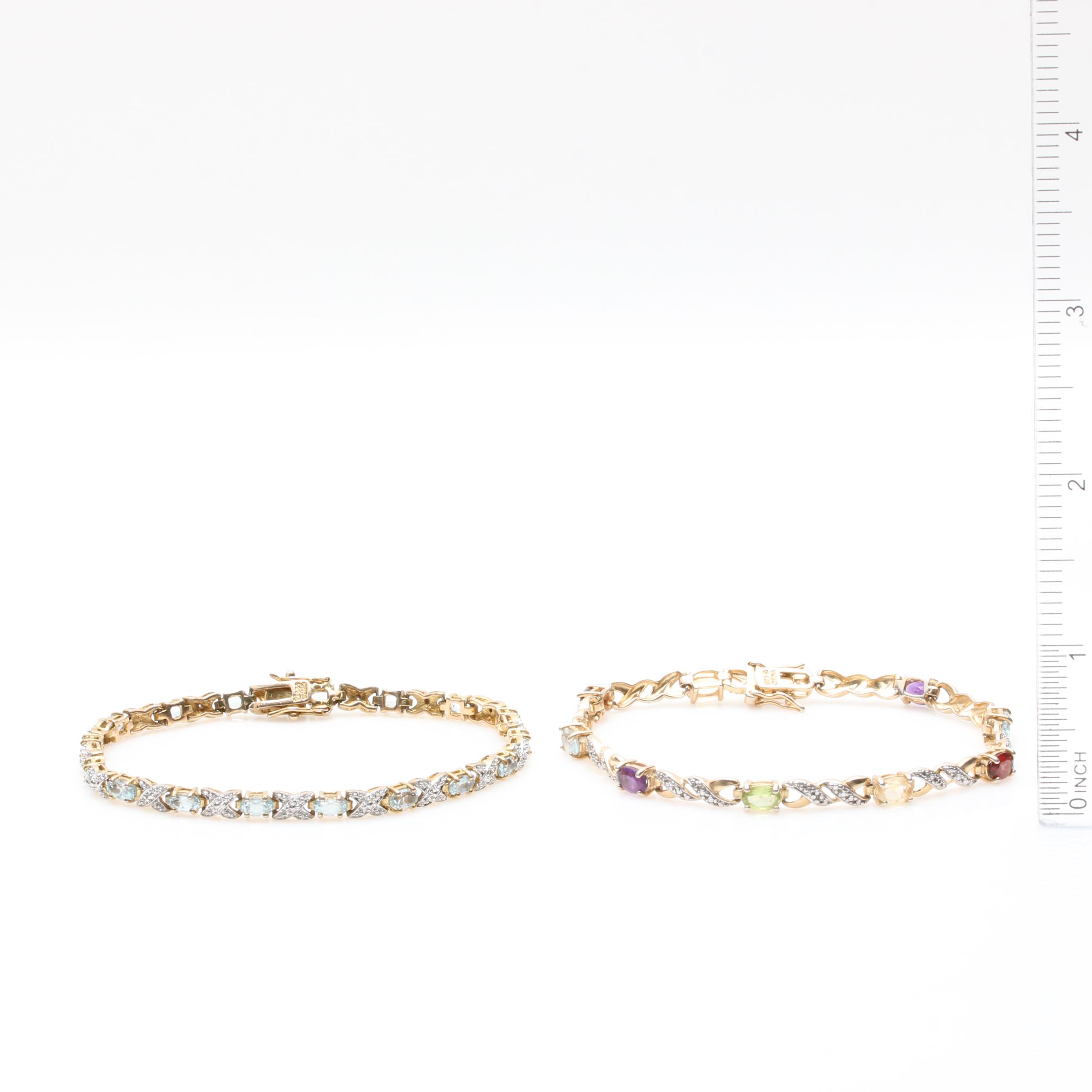 Gold Wash on Sterling Silver Gemstone and Diamond Accented Tennis Bracelets