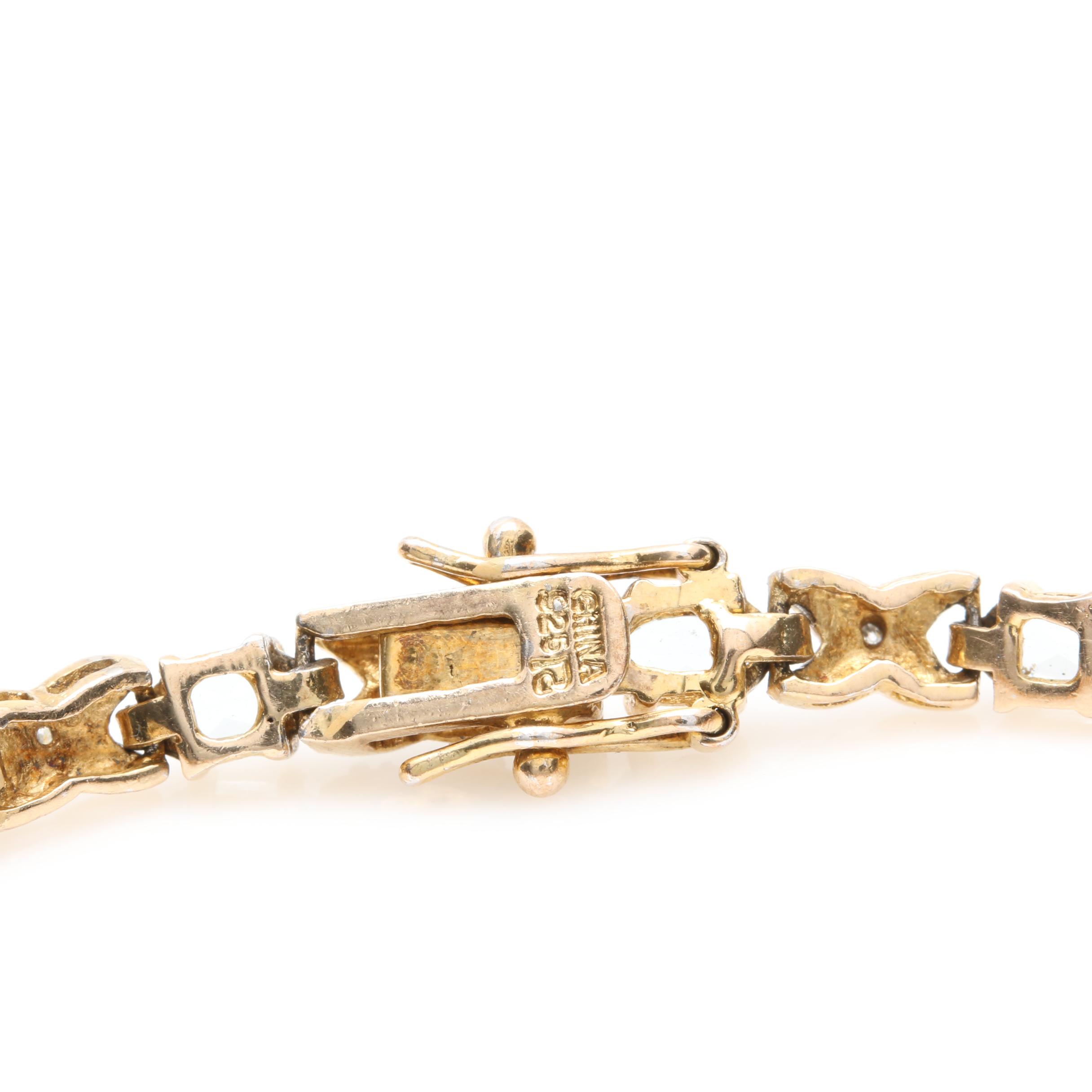 Gold Wash on Sterling Silver Gemstone and Diamond Accented Tennis Bracelets
