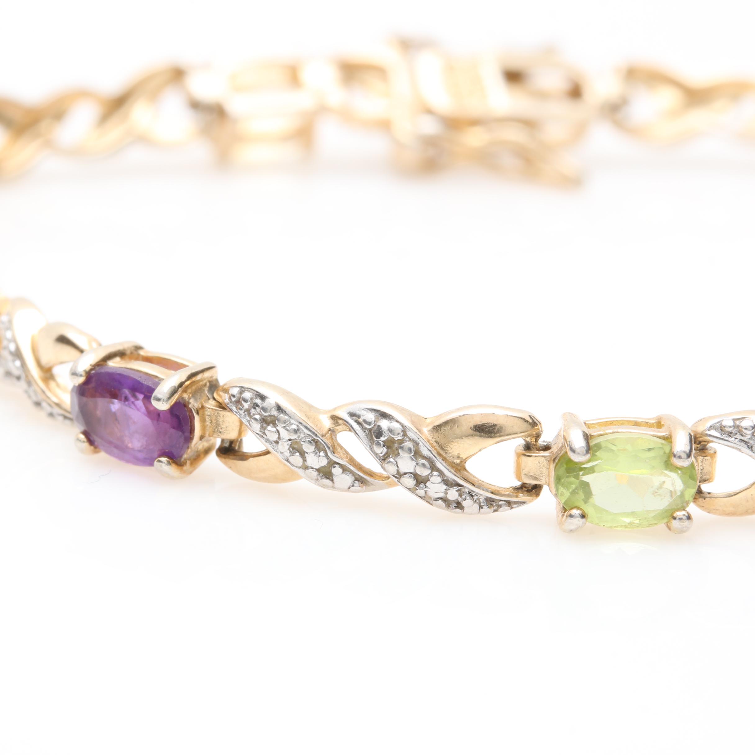Gold Wash on Sterling Silver Gemstone and Diamond Accented Tennis Bracelets