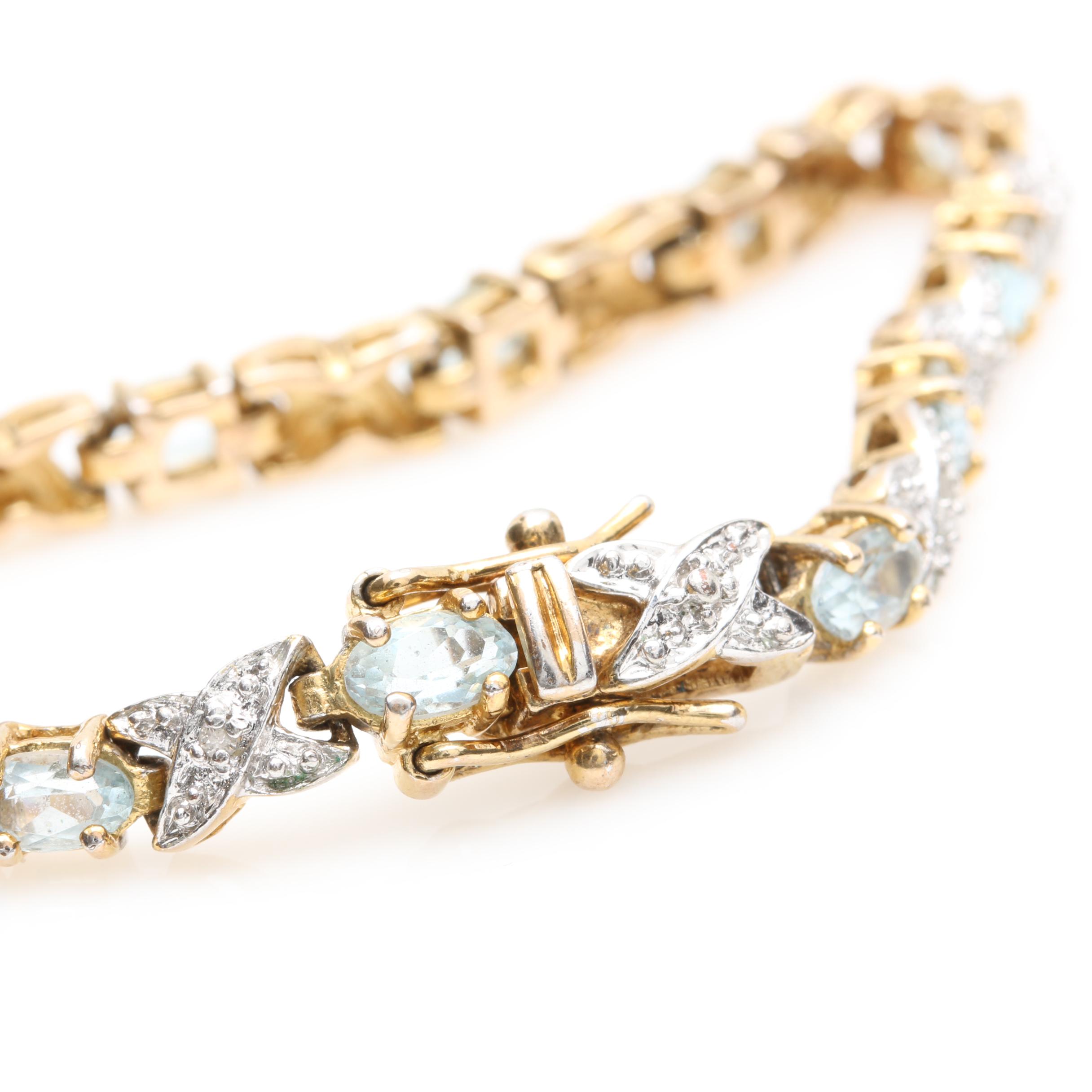 Gold Wash on Sterling Silver Gemstone and Diamond Accented Tennis Bracelets