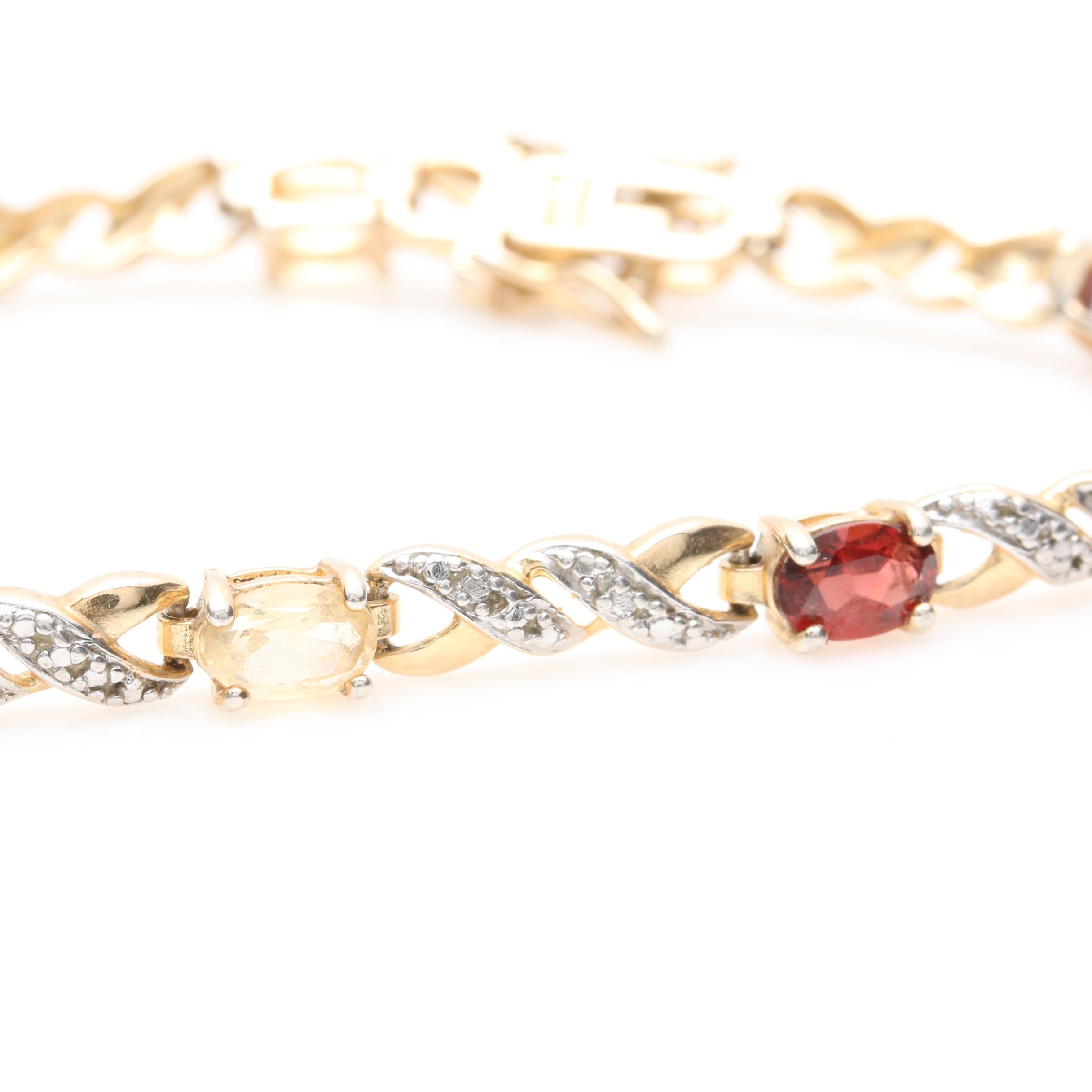 Gold Wash on Sterling Silver Gemstone and Diamond Accented Tennis Bracelets
