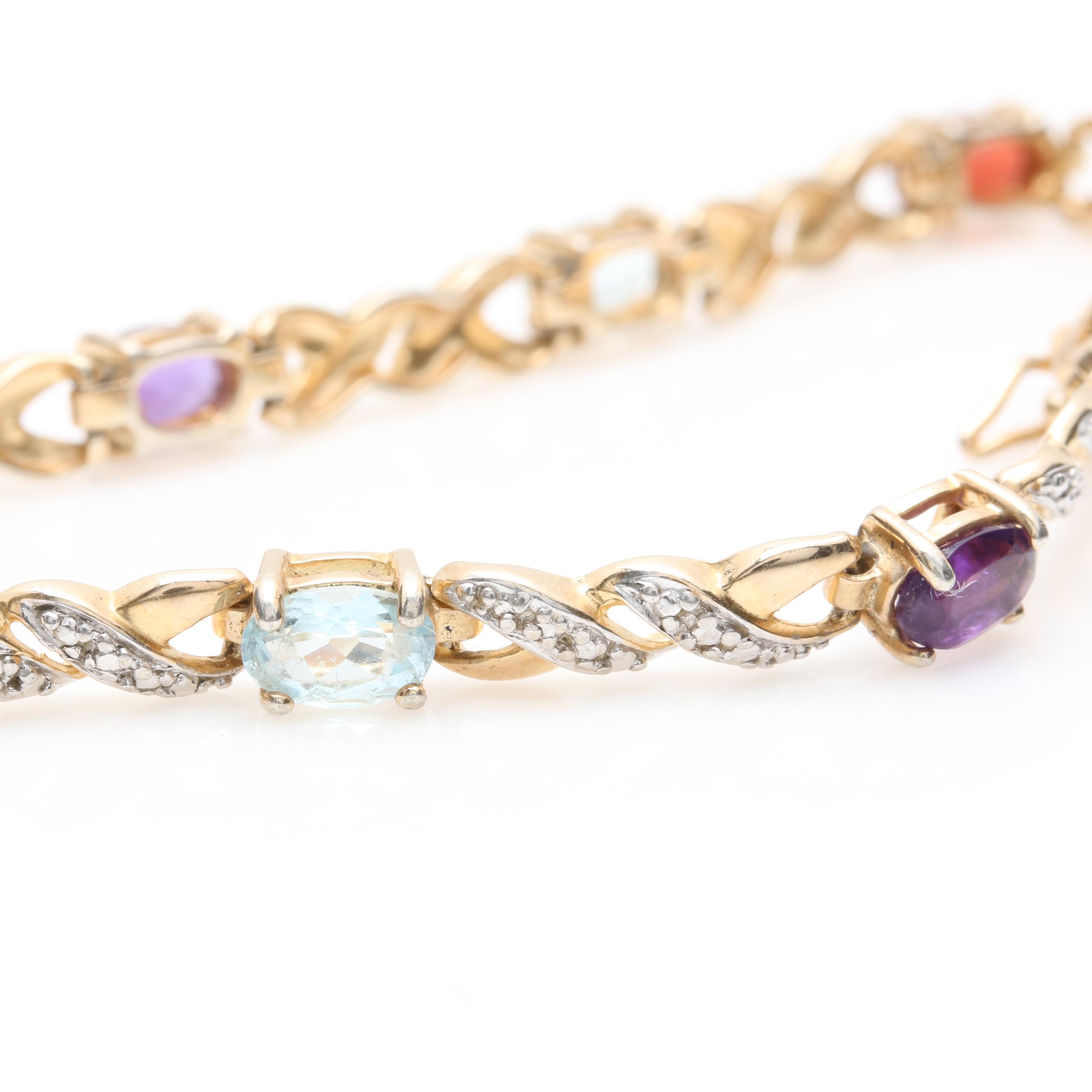 Gold Wash on Sterling Silver Gemstone and Diamond Accented Tennis Bracelets