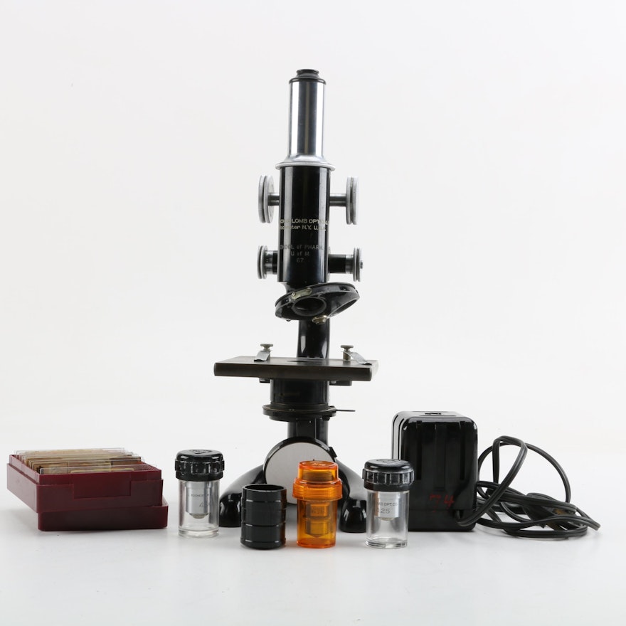 Vintage Bausch & Lomb Microscope with Slides