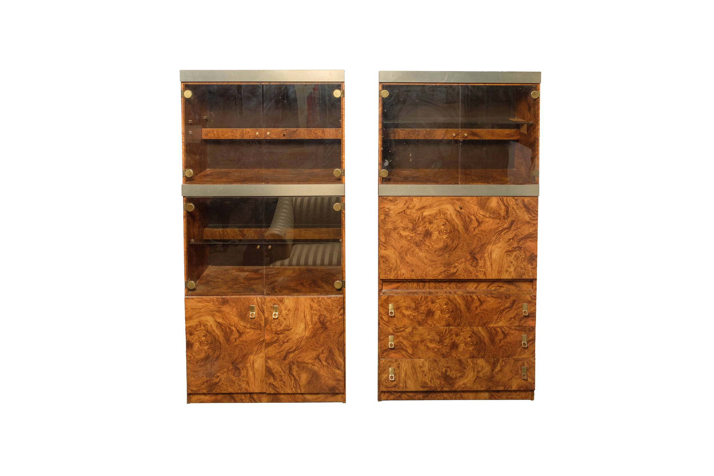 Walnut Burl Laminate Display Cabinets