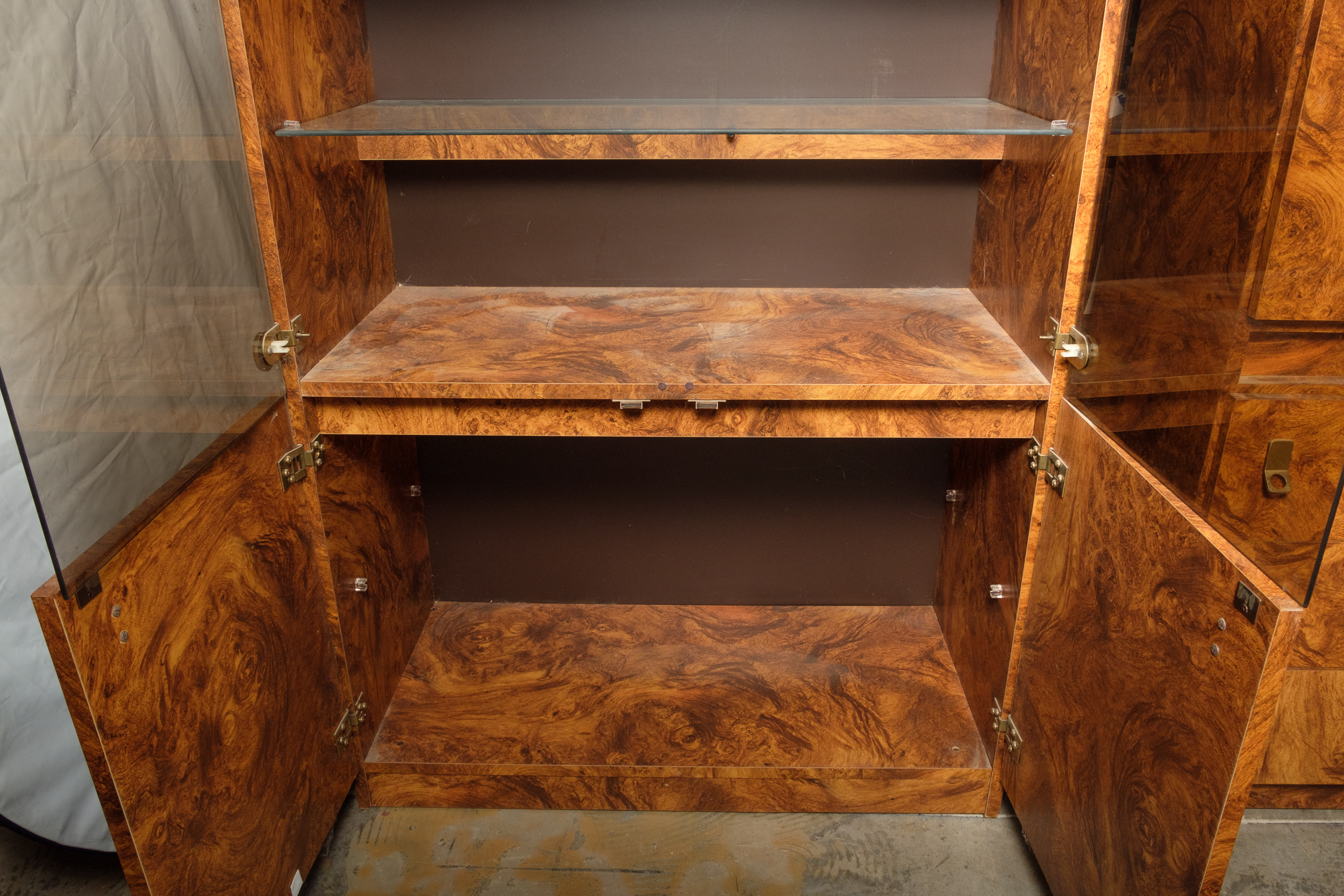 Walnut Burl Laminate Display Cabinets