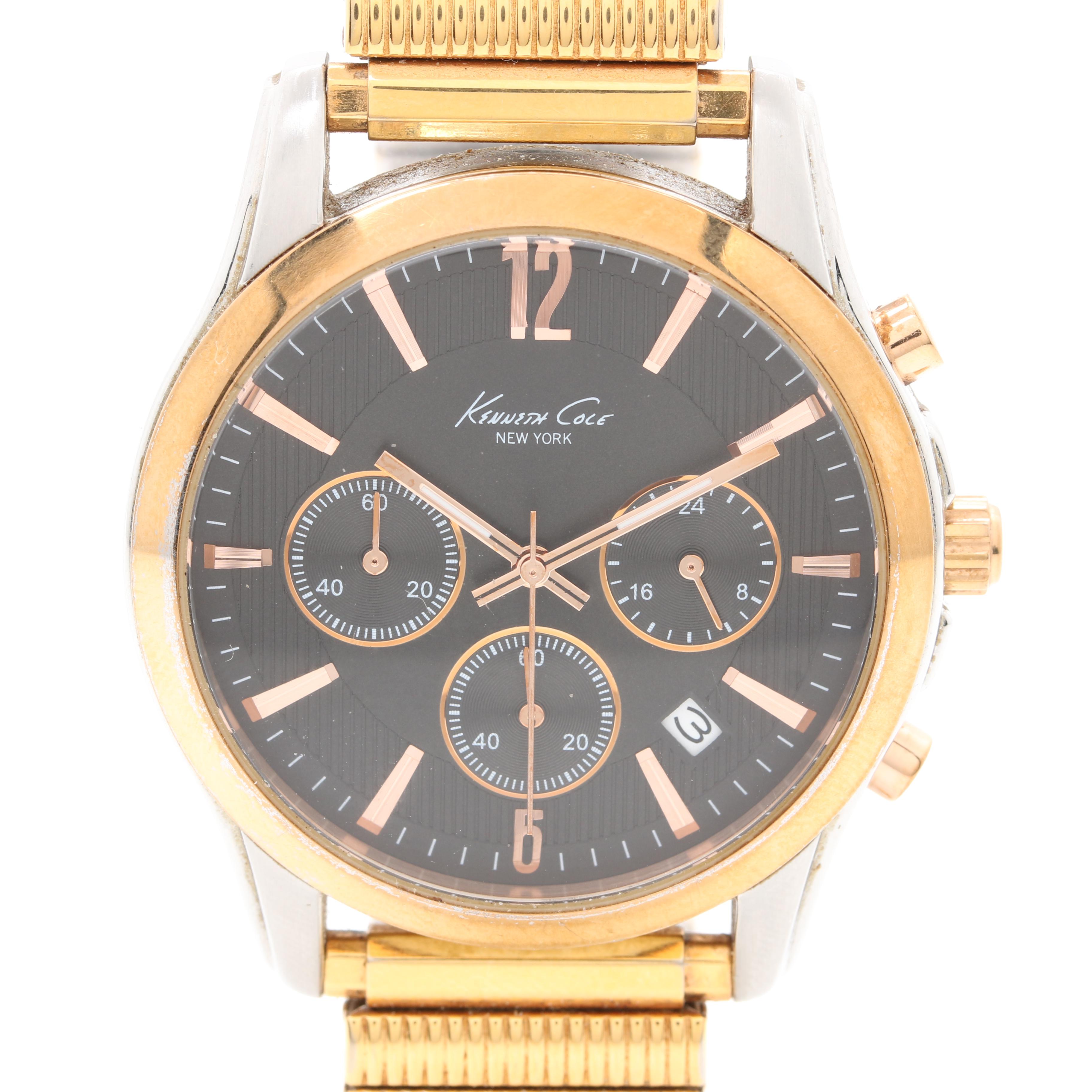Kenneth Cole Gold-Tone Stainless Steel Black Dial Expansion Band Watch