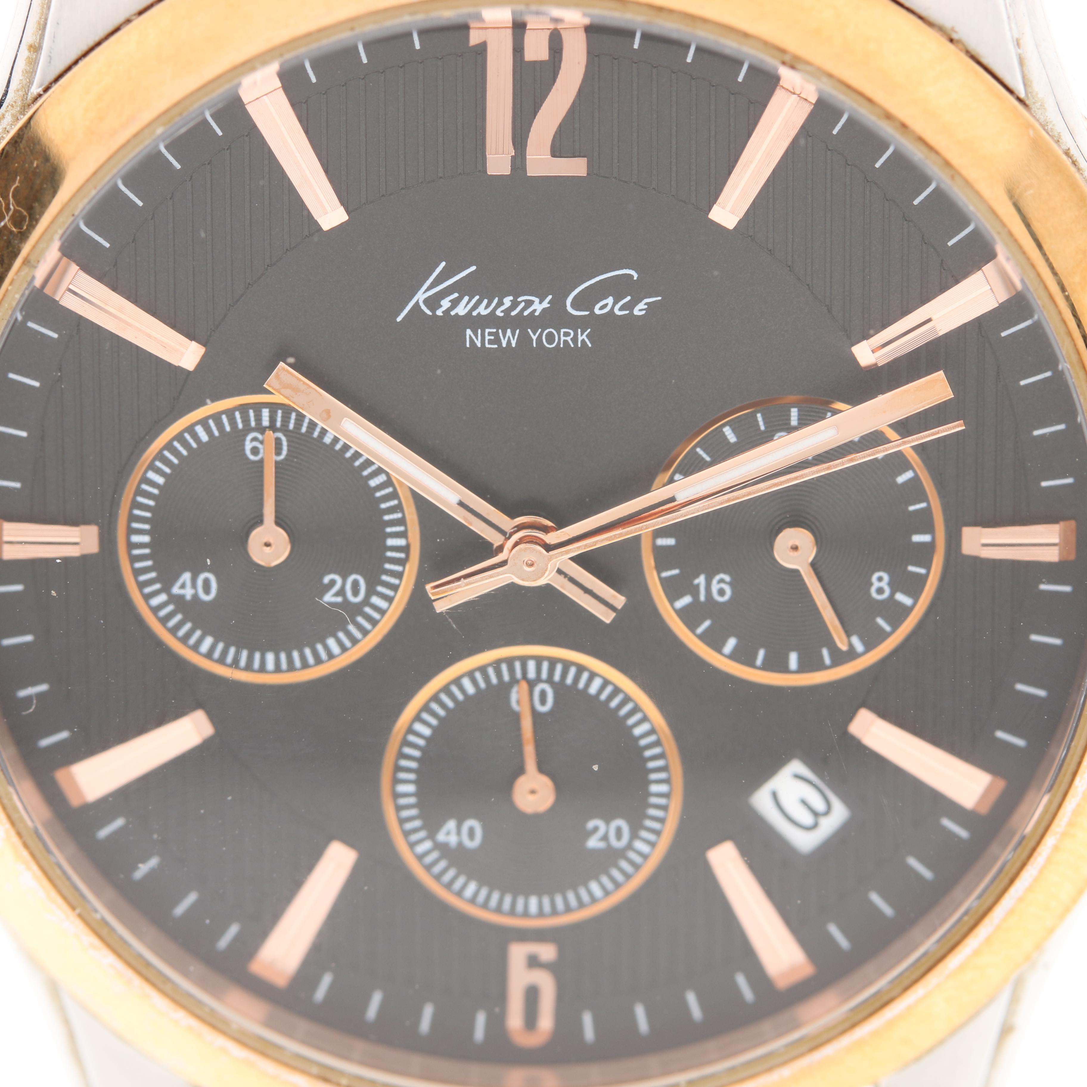 Kenneth Cole Gold-Tone Stainless Steel Black Dial Expansion Band Watch