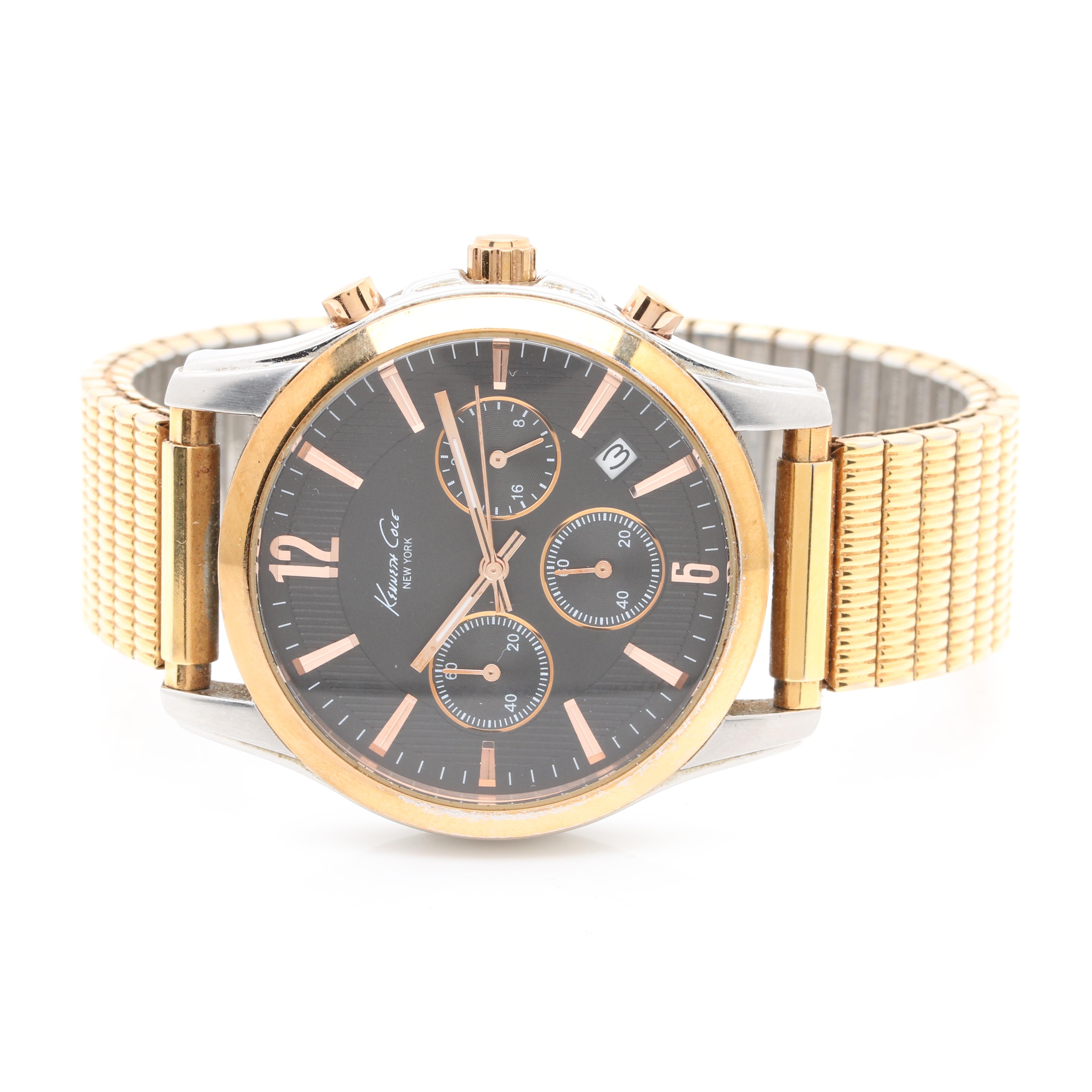 Kenneth Cole Gold-Tone Stainless Steel Black Dial Expansion Band Watch