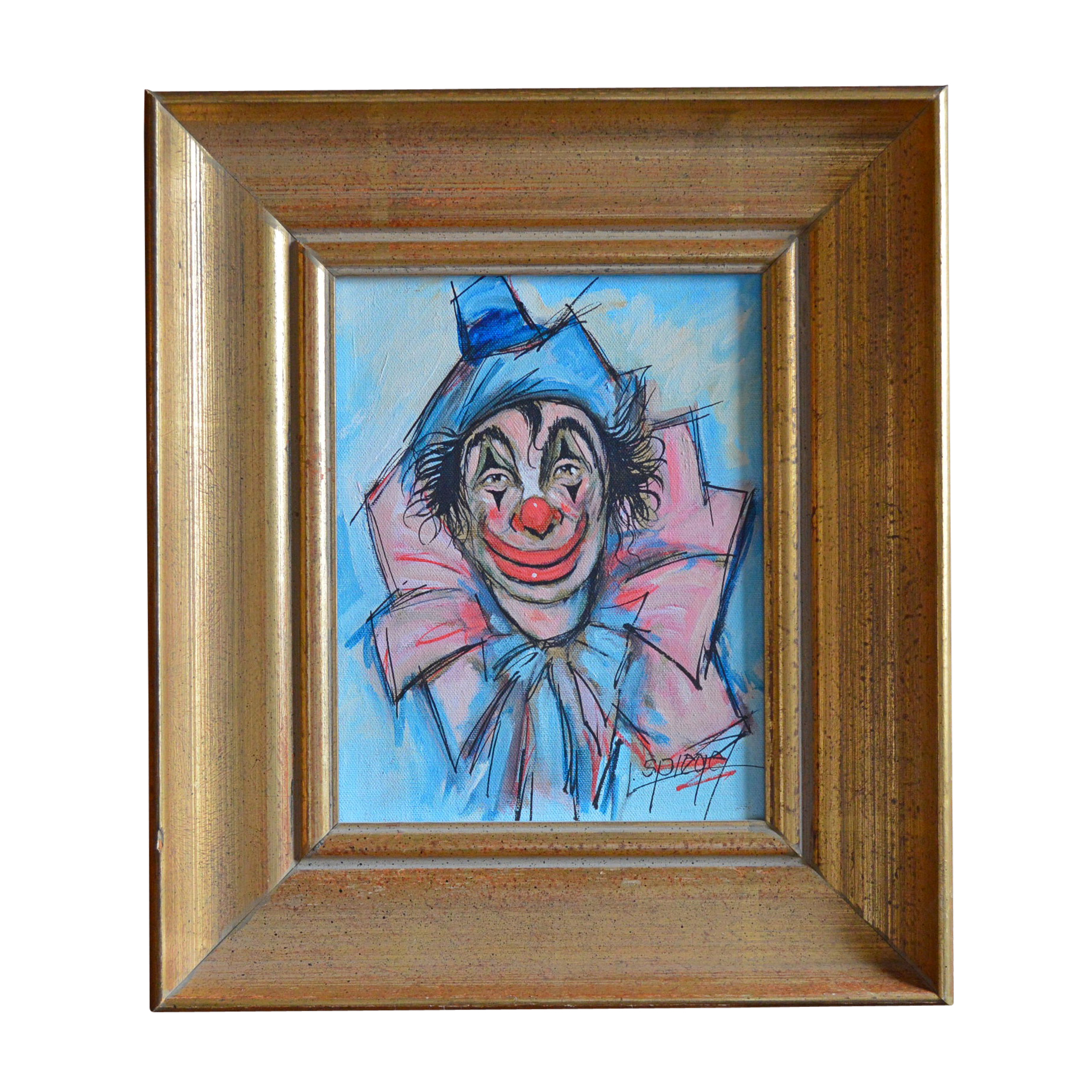 Louis Spiegel Original Clown Portrait Oil on Board